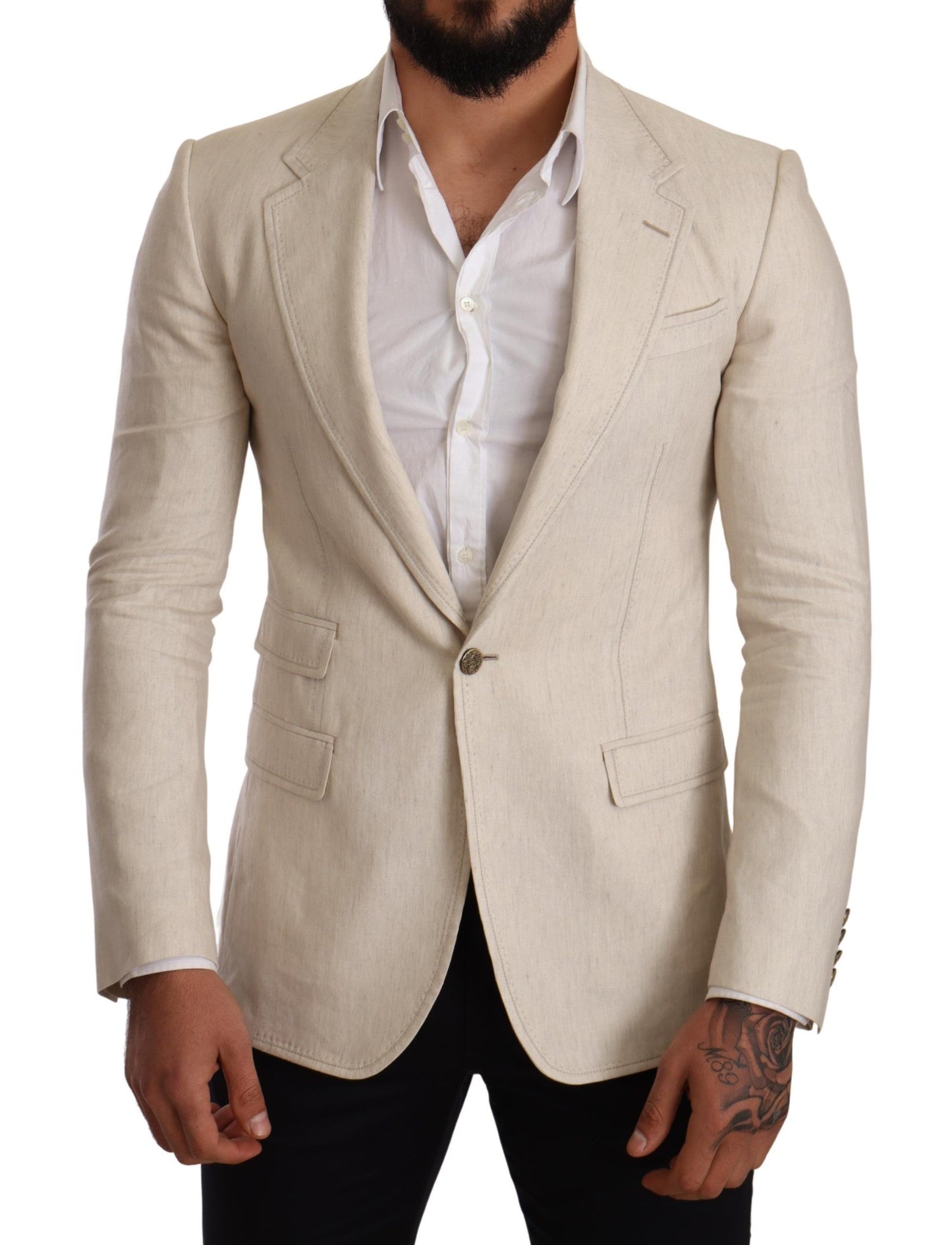 Dolce & Gabbana Elegant Beige Silk-Linen Blend Blazer