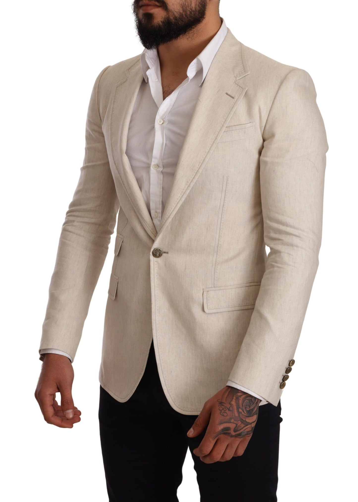 Dolce & Gabbana Elegant Beige Silk-Linen Blend Blazer