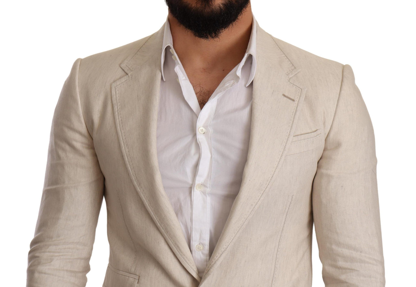 Dolce & Gabbana Elegant Beige Silk-Linen Blend Blazer