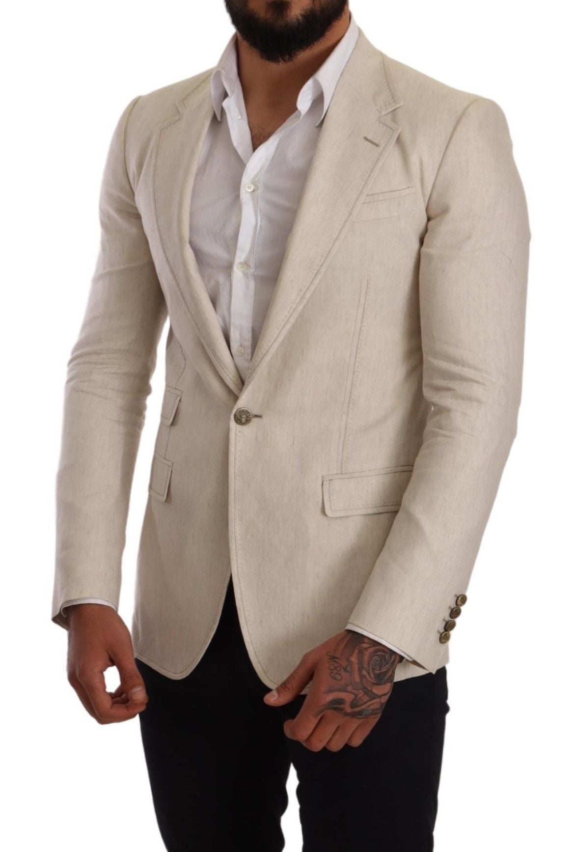 Dolce & Gabbana Elegant Beige Silk-Linen Blend Blazer