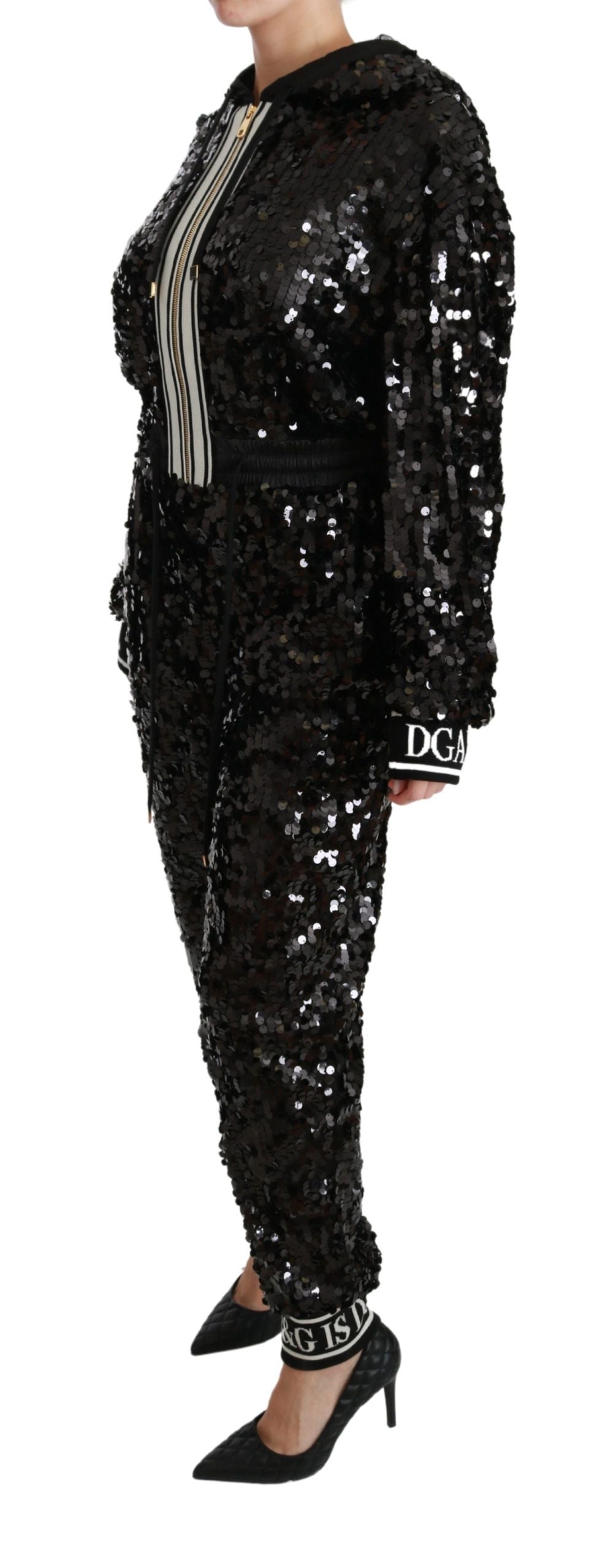 Dolce & Gabbana Exquisite Black Jumpsuit Dress with Gold Accents