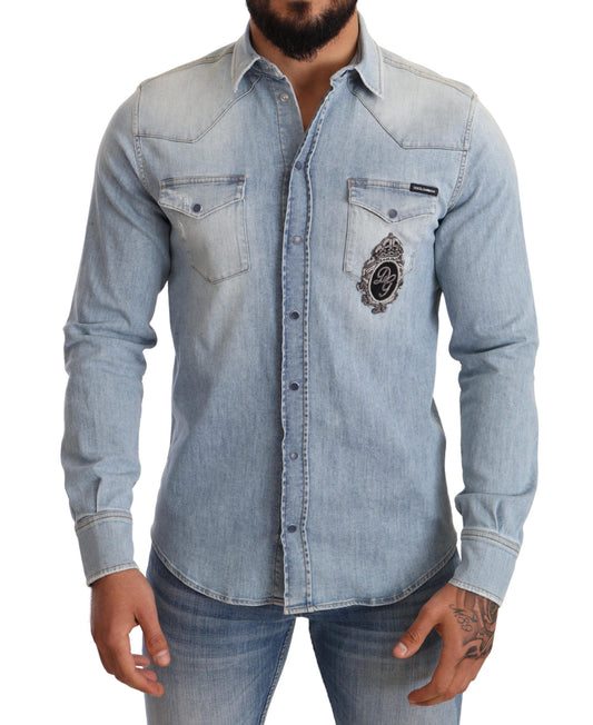 Dolce & Gabbana Elegant Denim Long Sleeve Embroidered Shirt