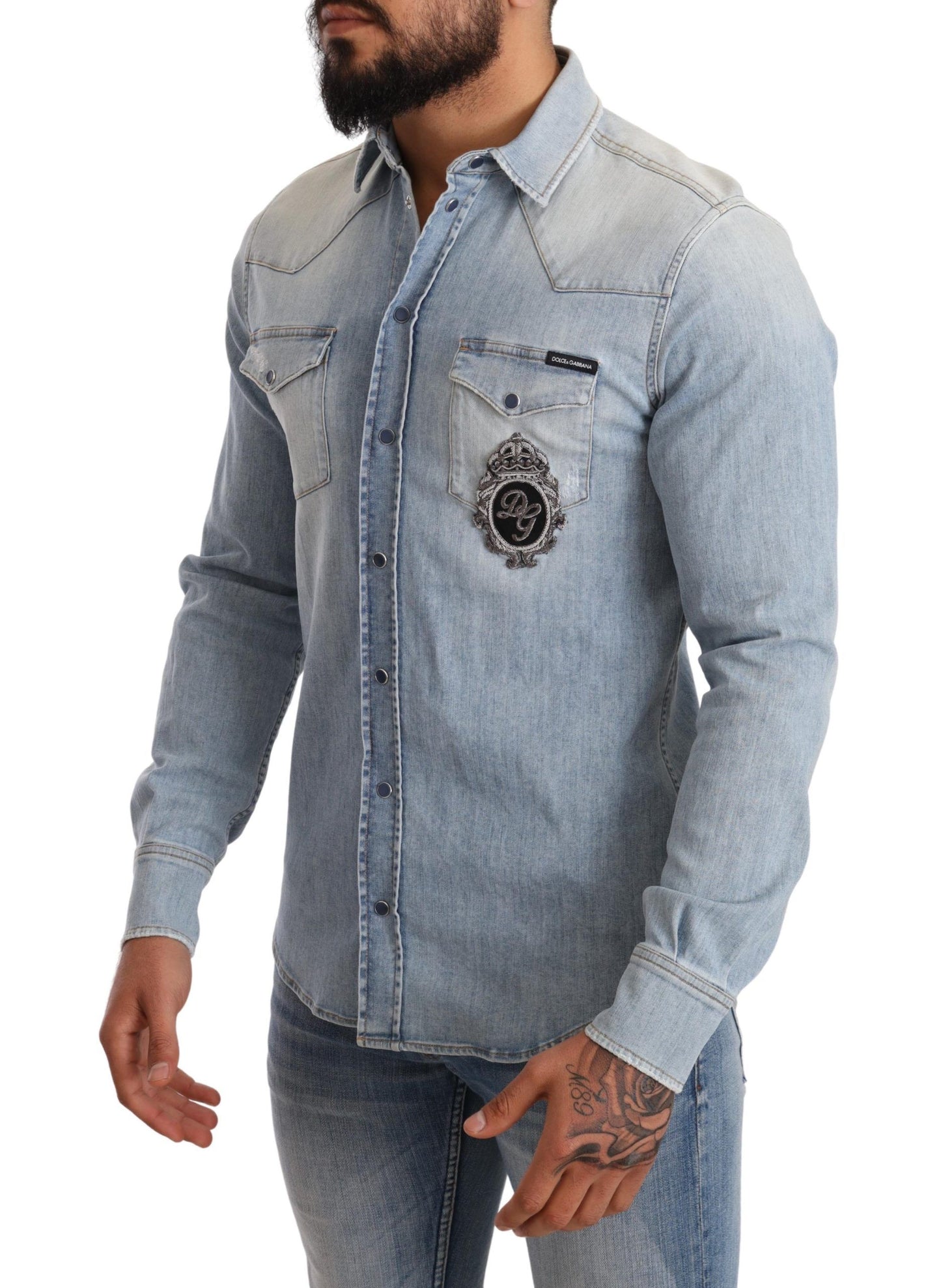 Dolce & Gabbana Elegant Denim Long Sleeve Embroidered Shirt