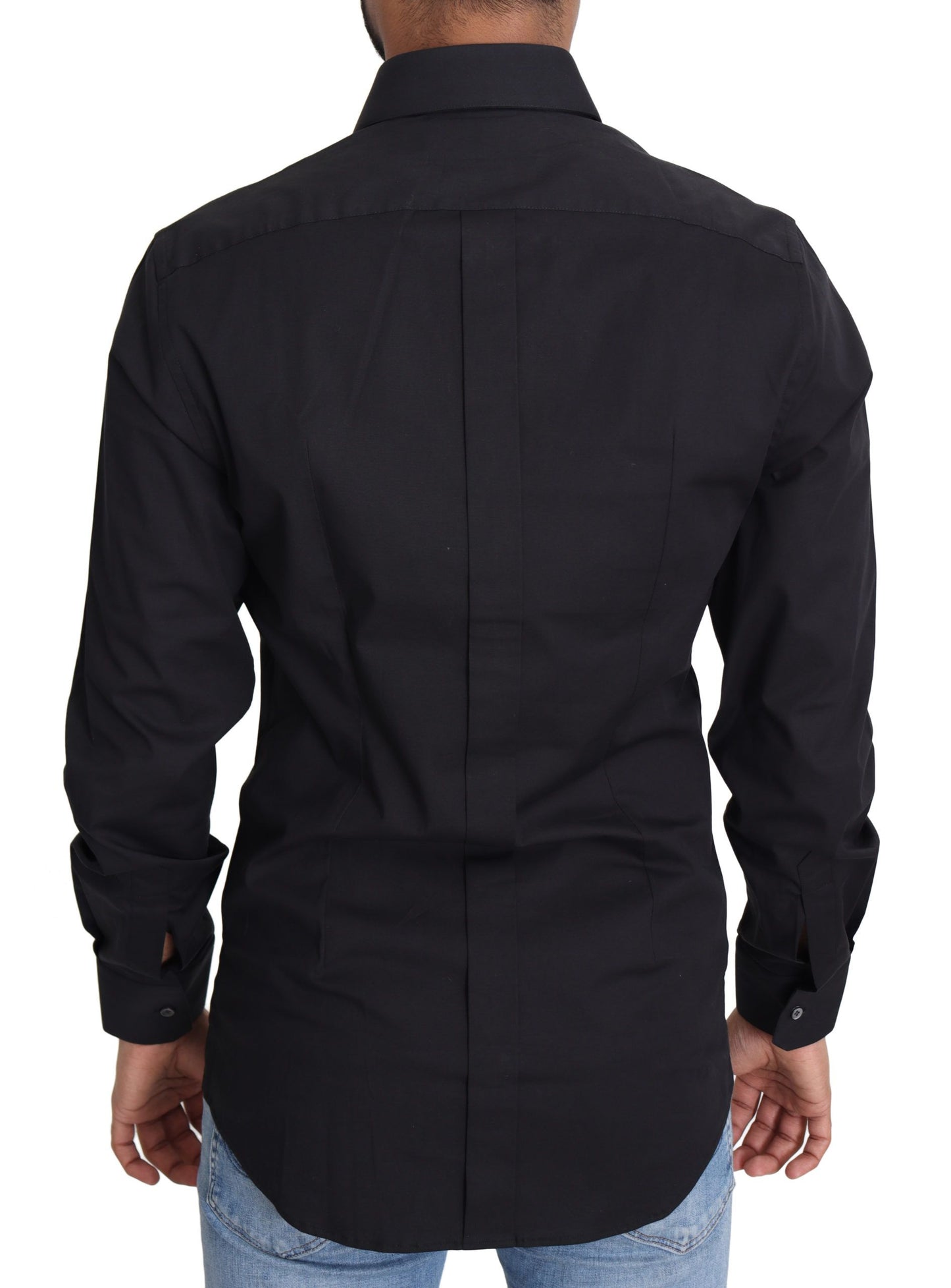 Dolce & Gabbana Black Cotton Stetch Dress Formal Shirt