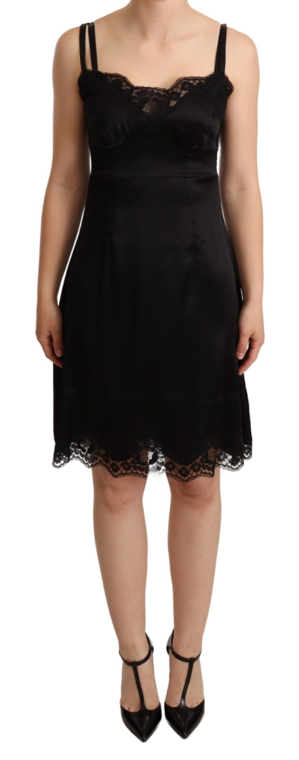 Dolce & Gabbana Elegant Satin Lace Detail Cocktail Dress