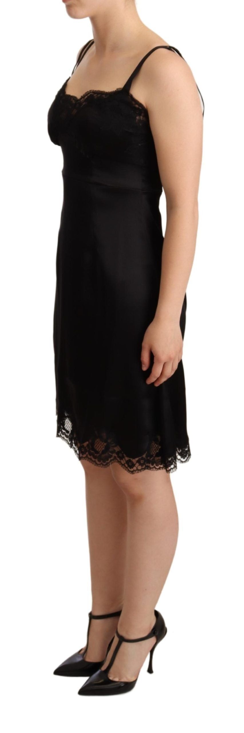 Dolce & Gabbana Elegant Satin Lace Detail Cocktail Dress