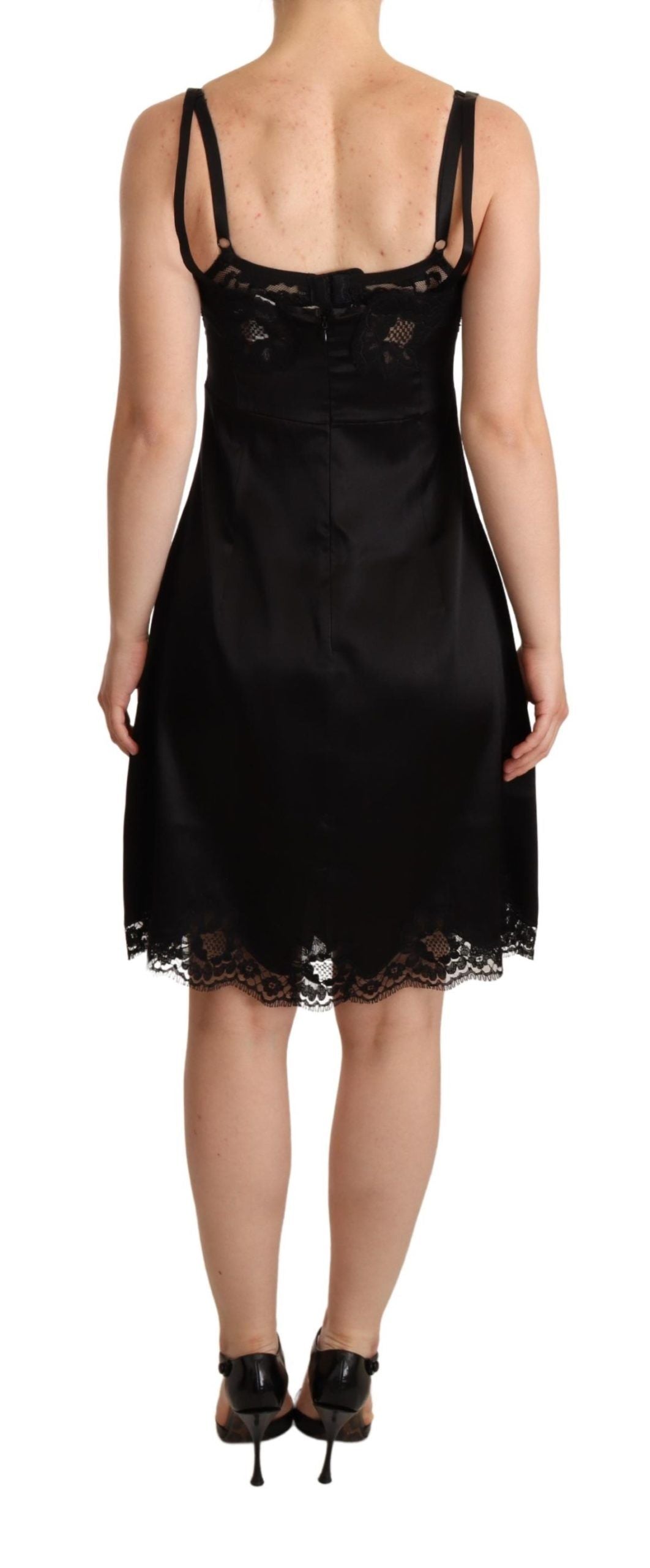 Dolce & Gabbana Elegant Satin Lace Detail Cocktail Dress