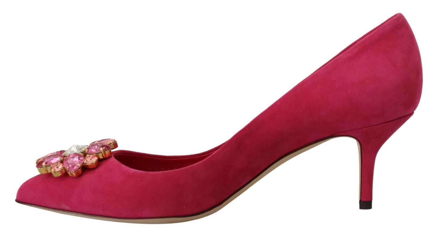 Dolce & Gabbana Elegant Pink Suede Pumps with Crystal Embellishments