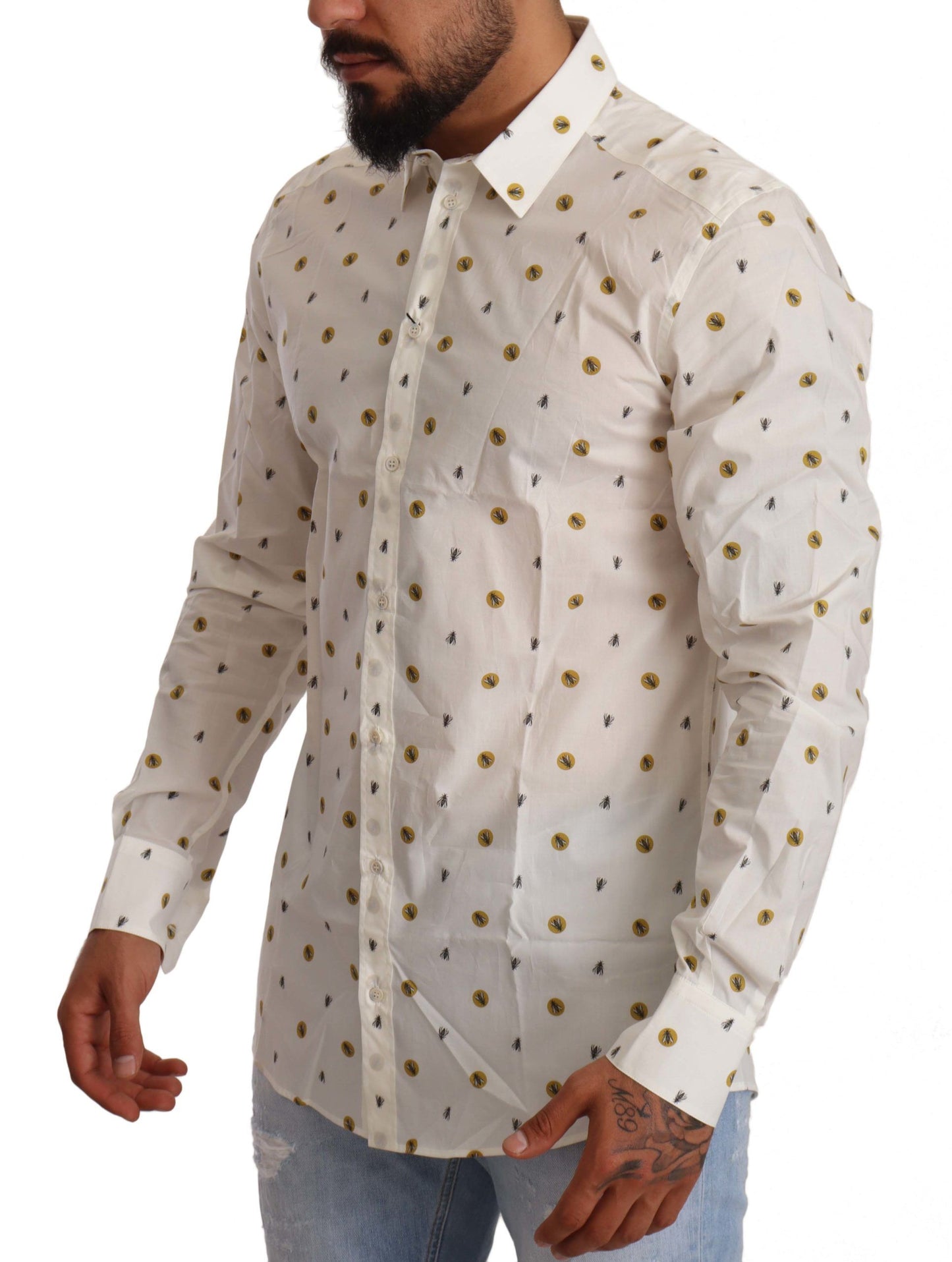 Dolce & Gabbana Elegant White Cotton Poplin Shirt with Unique Fly Print