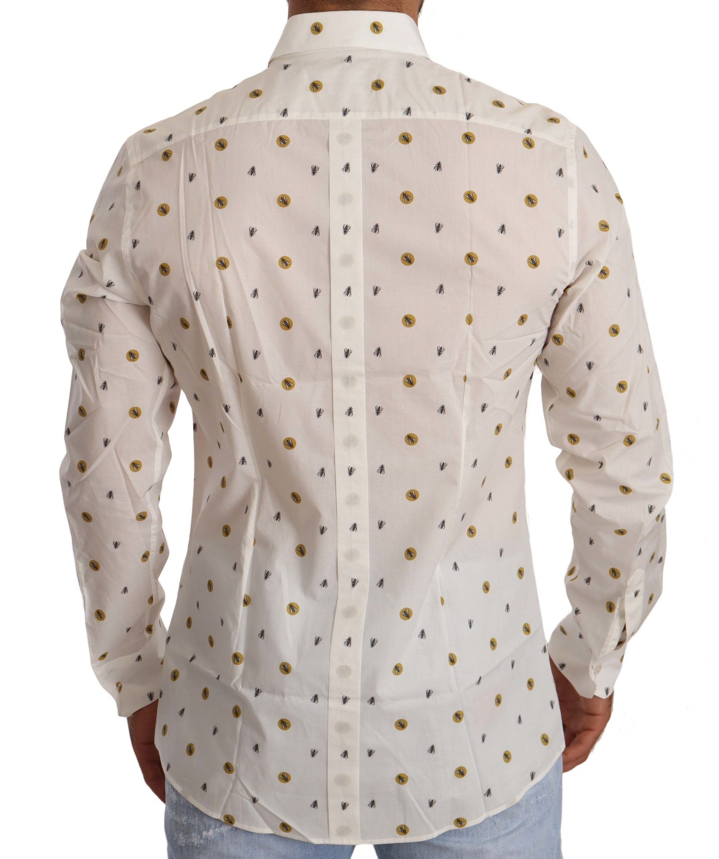 Dolce & Gabbana Elegant White Cotton Poplin Shirt with Unique Fly Print