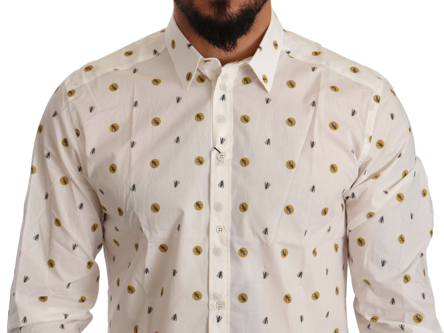 Dolce & Gabbana Elegant White Cotton Poplin Shirt with Unique Fly Print