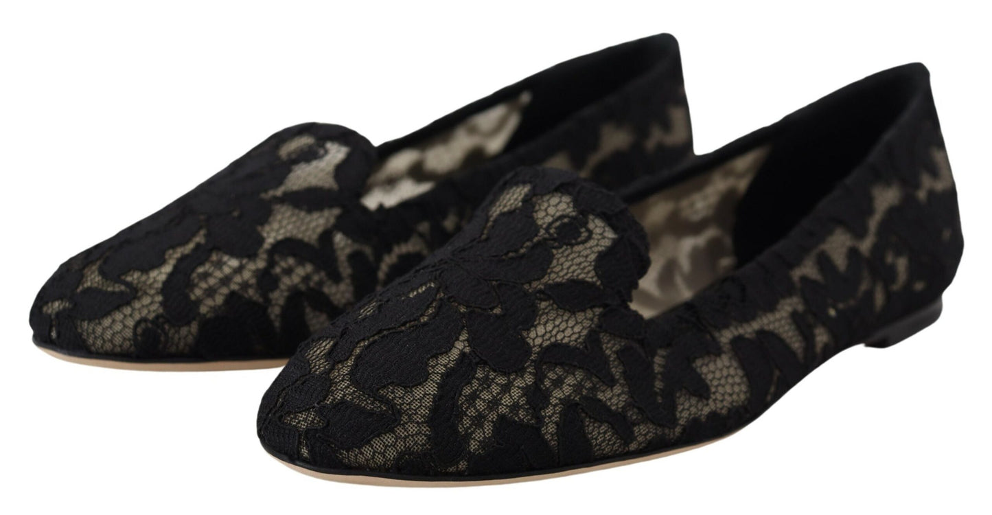 Dolce & Gabbana Elegant Black Lace Flat Shoes