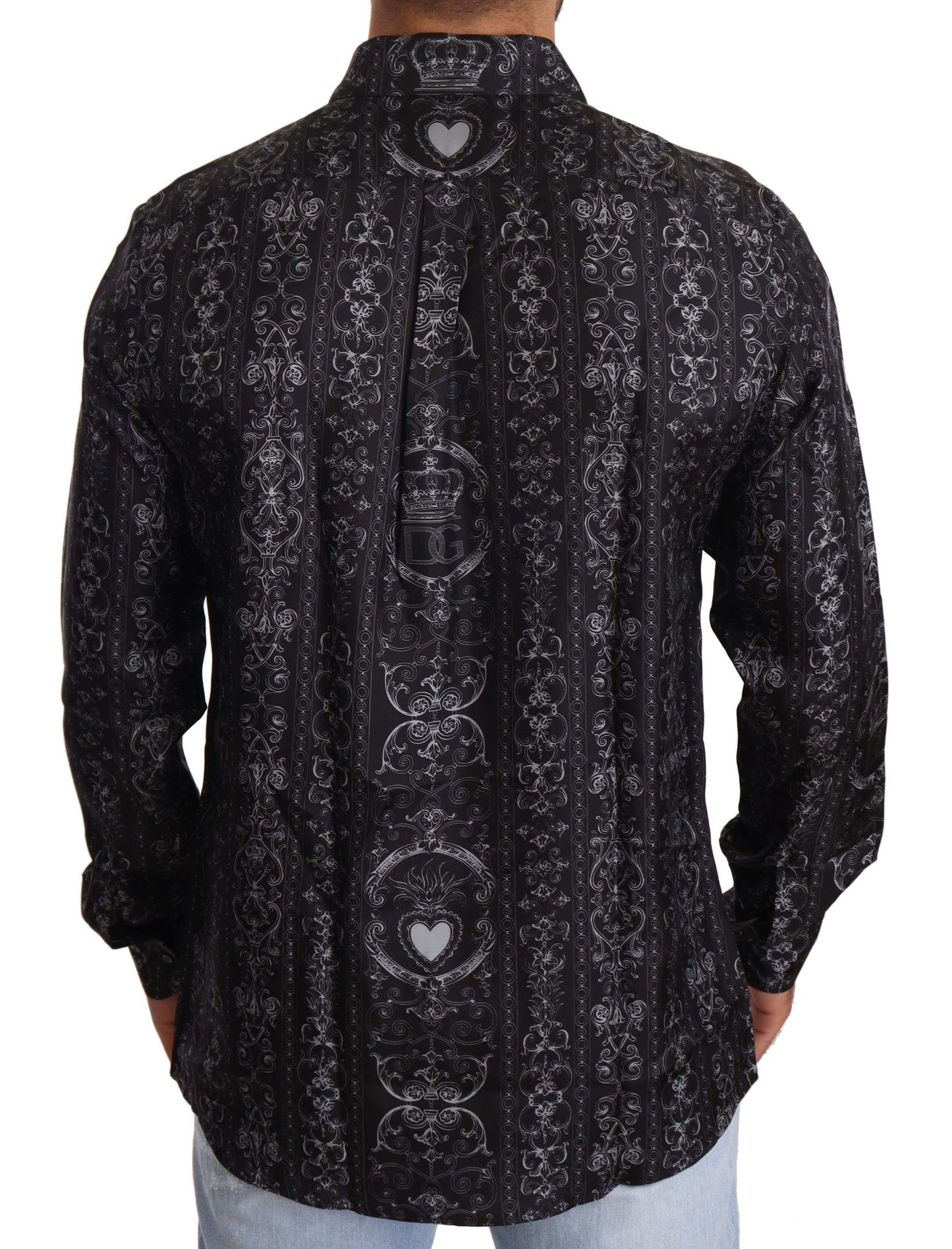 Dolce & Gabbana Elegant Silk Crown Print Martini Dress Shirt