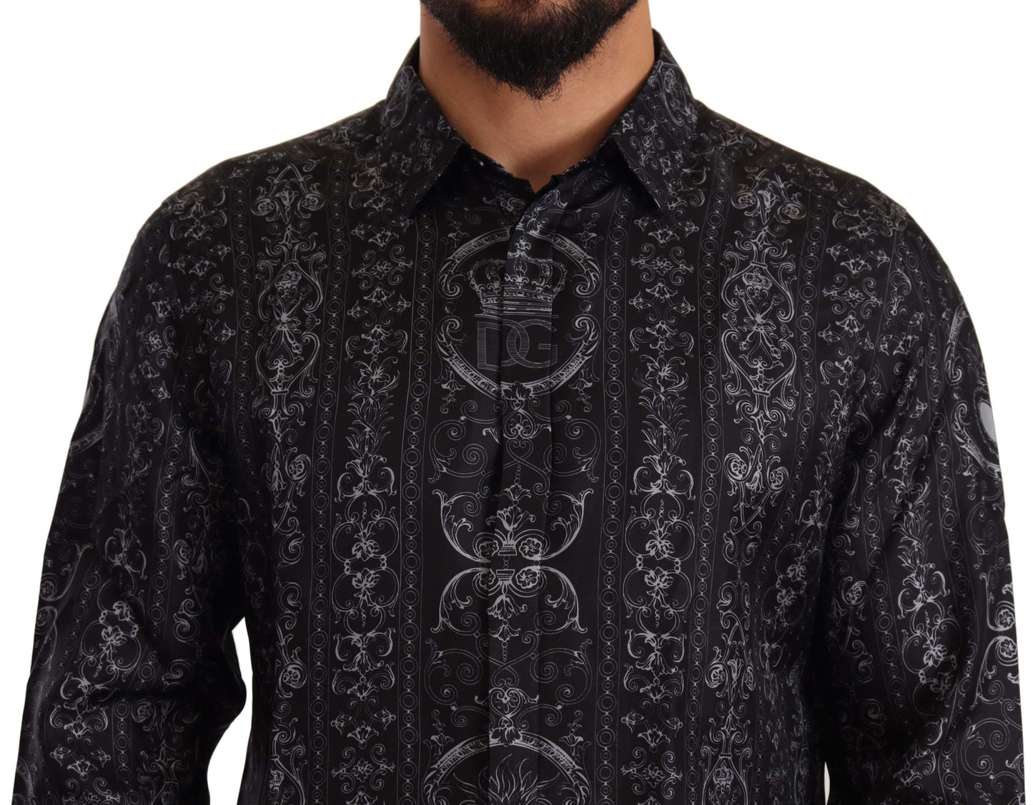 Dolce & Gabbana Elegant Silk Crown Print Martini Dress Shirt