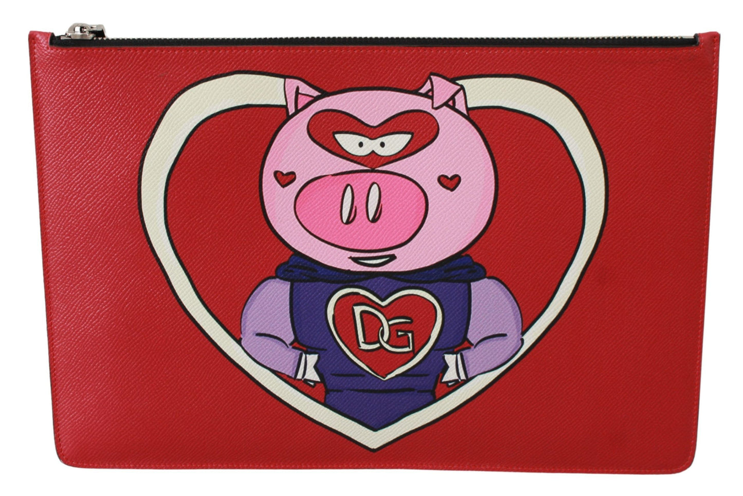 Dolce & Gabbana Red Pig Love Print Leather Document Bag