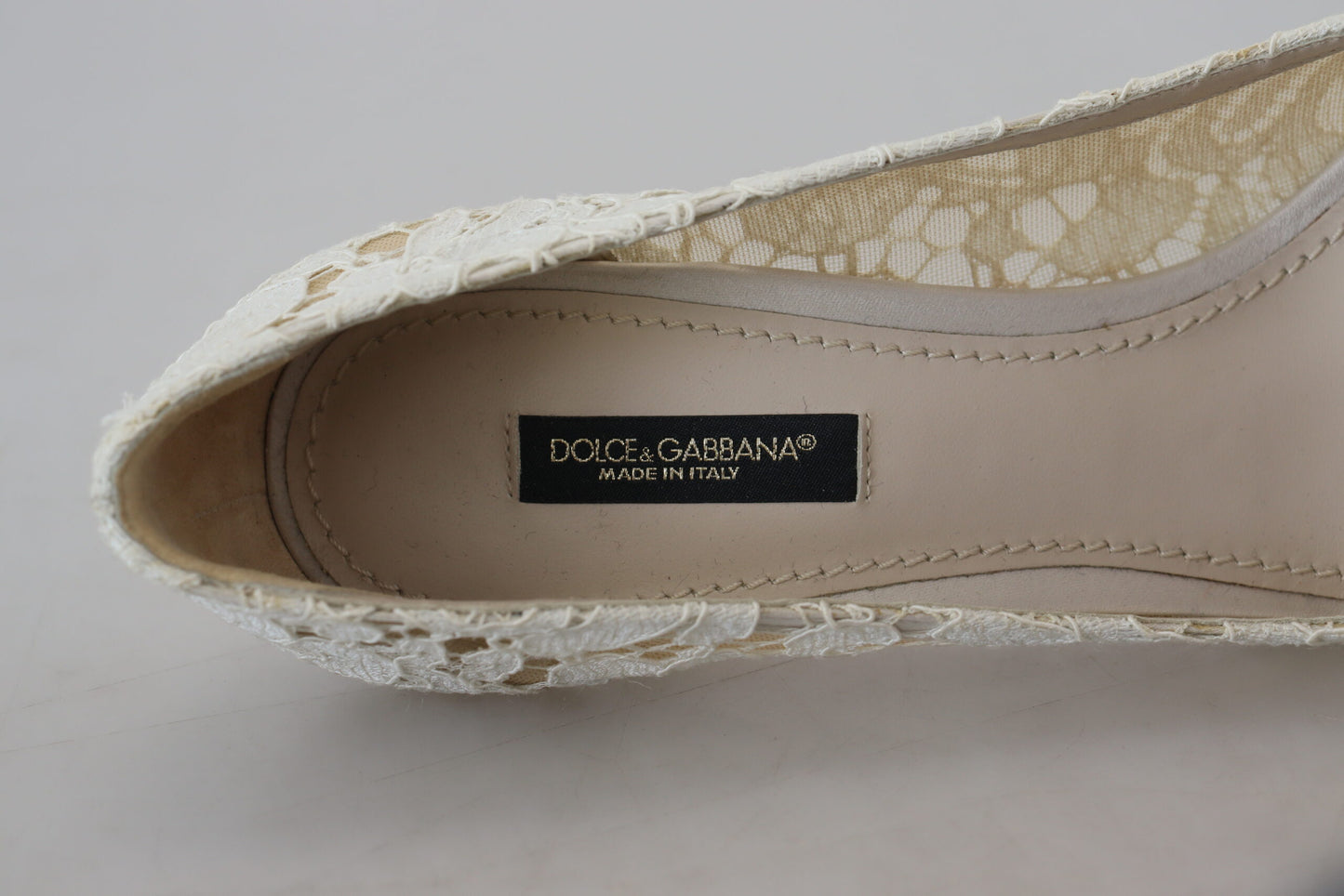 Dolce & Gabbana Elegant White Lace Heels with Crystal Accents