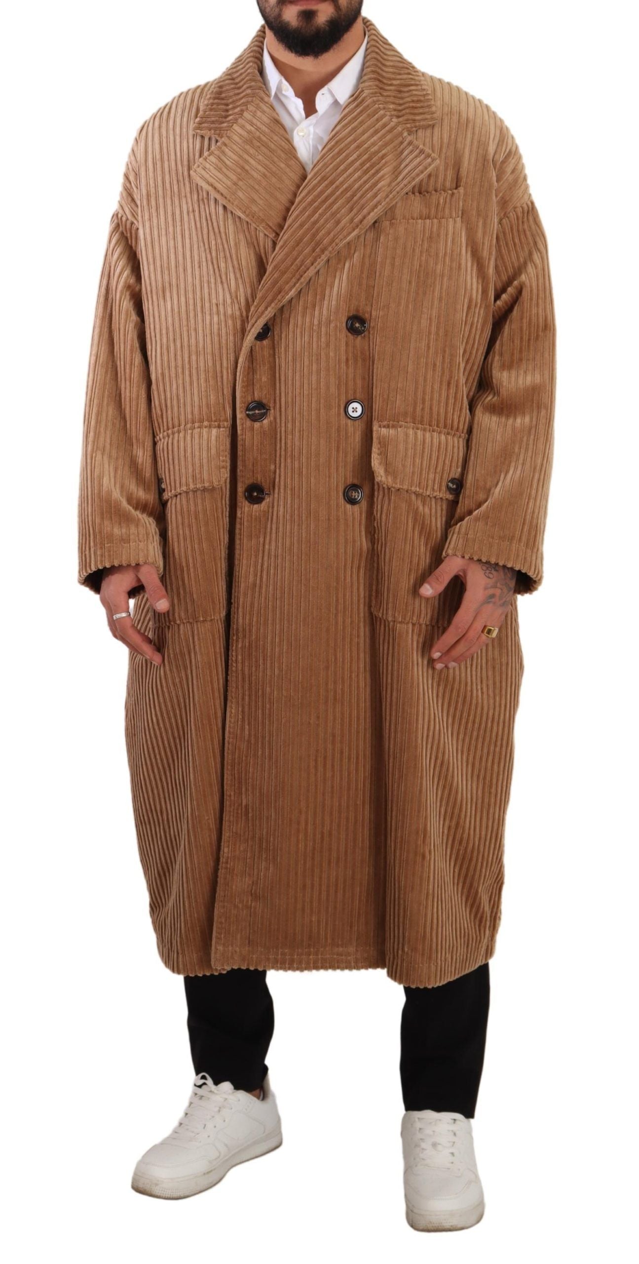 Dolce & Gabbana Elegant Beige Cotton Overcoat for Men