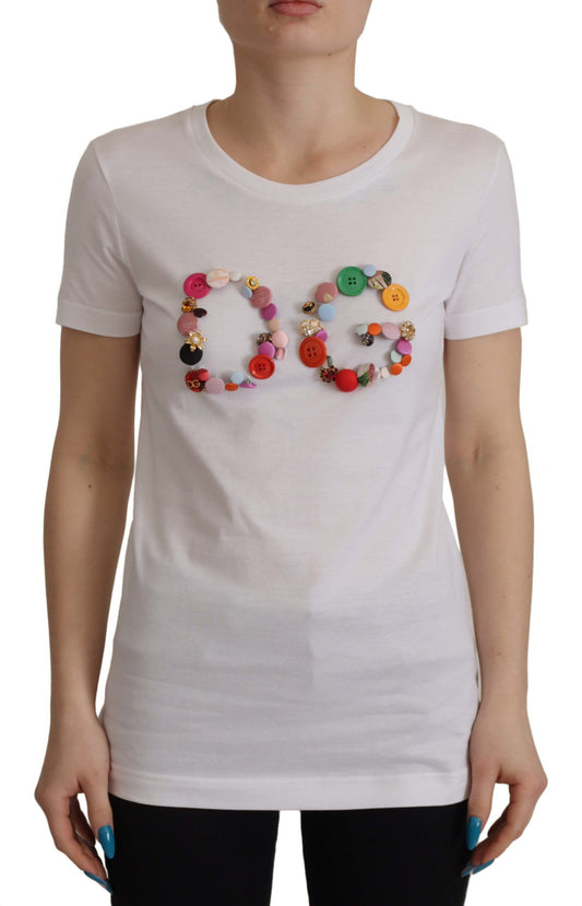 Dolce & Gabbana Elegant Short Sleeve Cotton Top with DG Button Detail