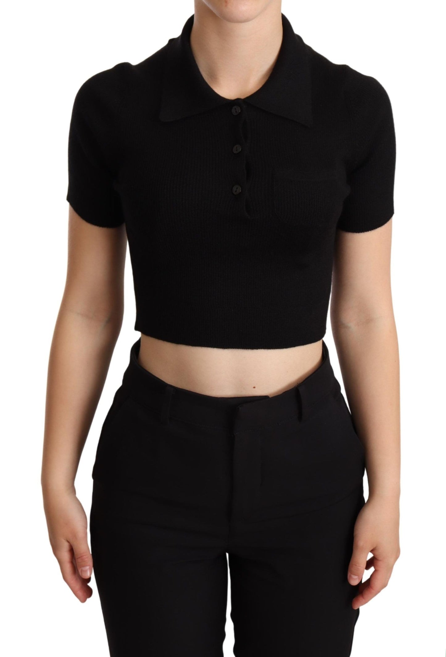 Dolce & Gabbana Elegant Cashmere-Silk Cropped Polo Top