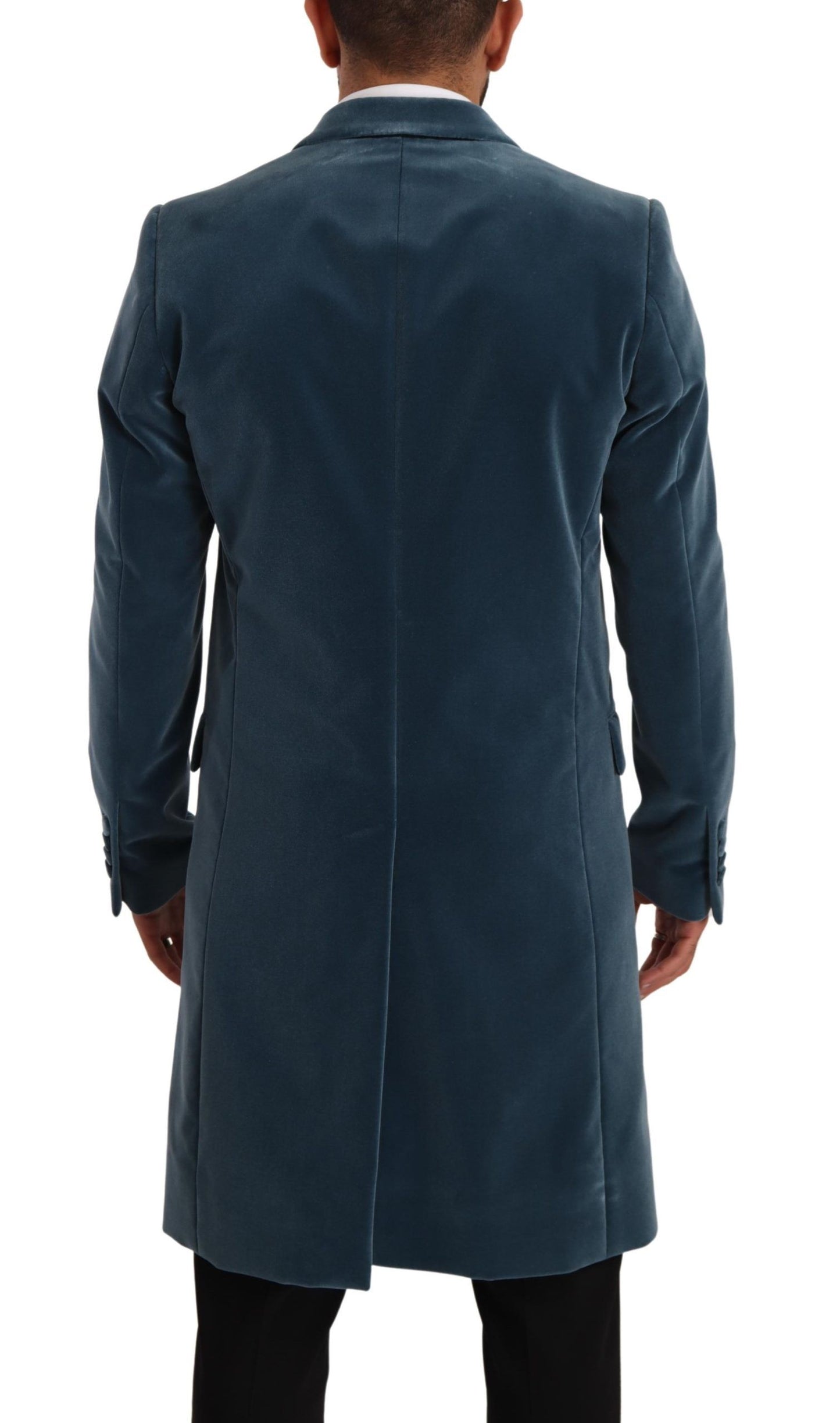 Dolce & Gabbana Elegant Blue Velvet Overcoat Jacket