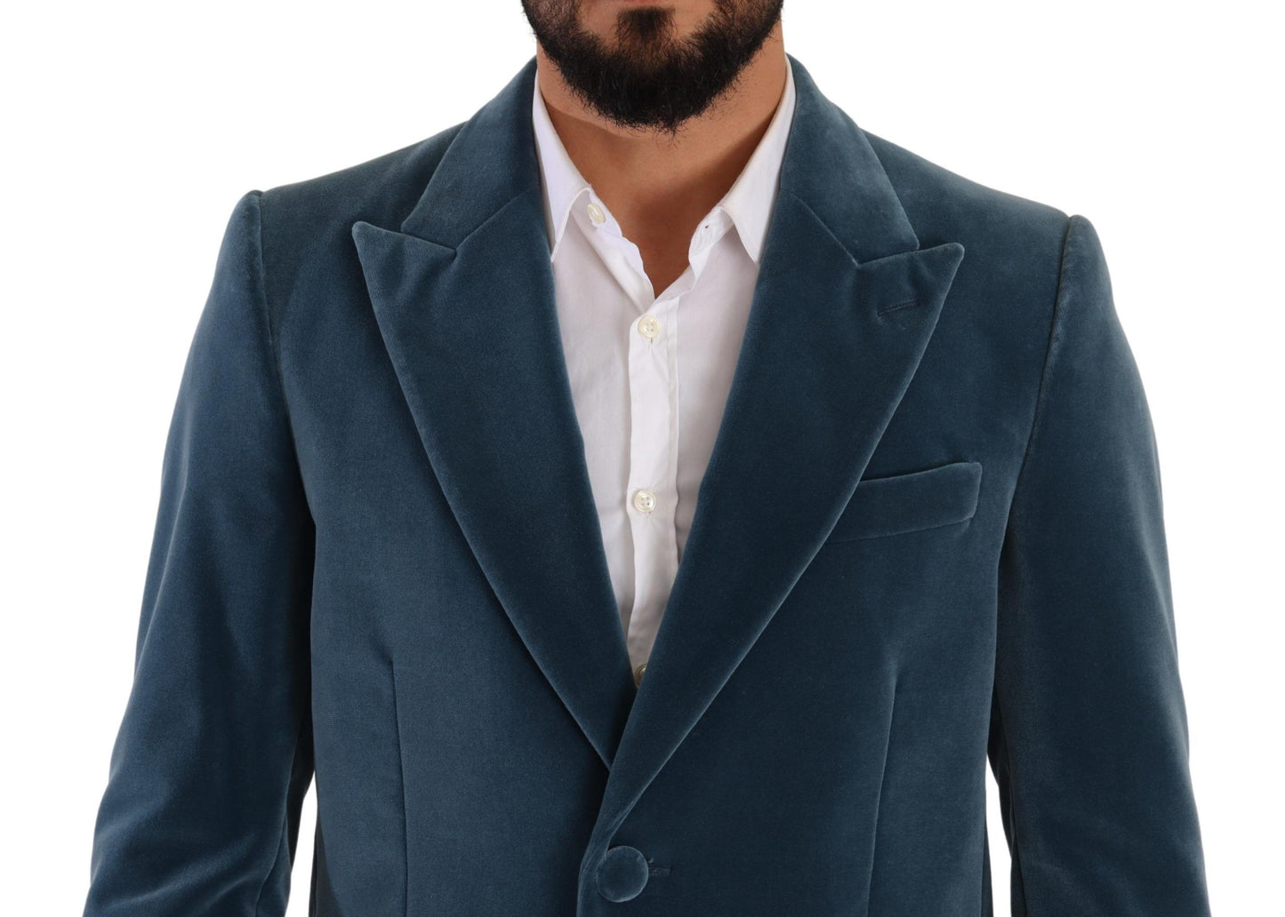 Dolce & Gabbana Elegant Blue Velvet Overcoat Jacket