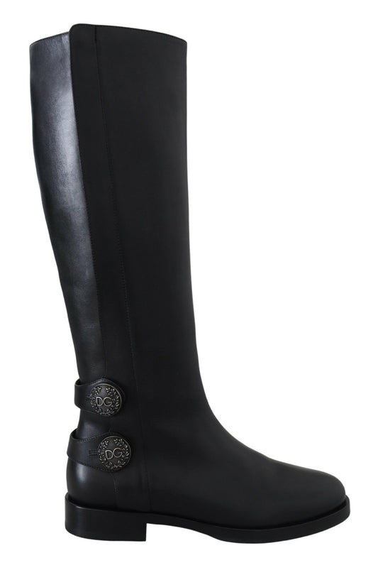 Dolce & Gabbana Elegant Black Calfskin Biker Booties