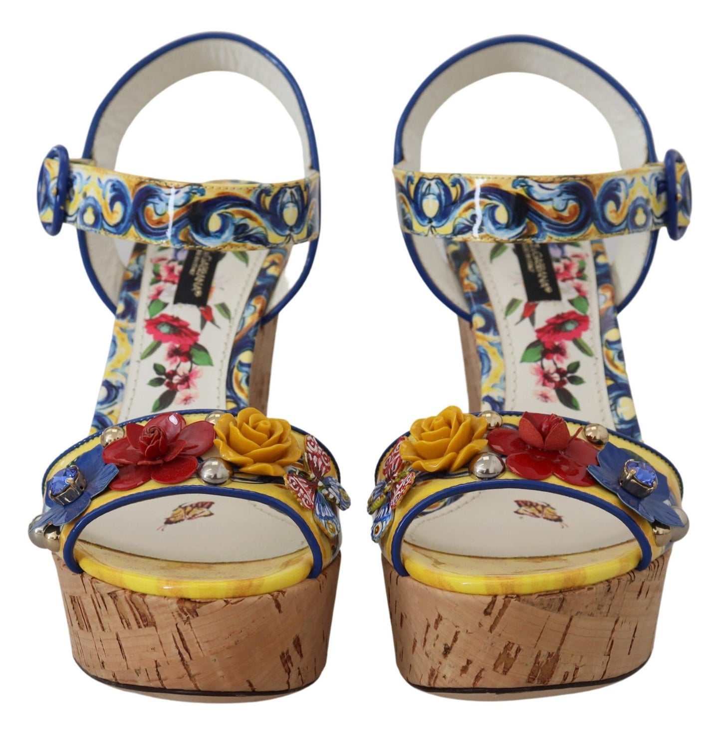 Dolce & Gabbana Majolica Print Ankle Strap Wedge Sandals