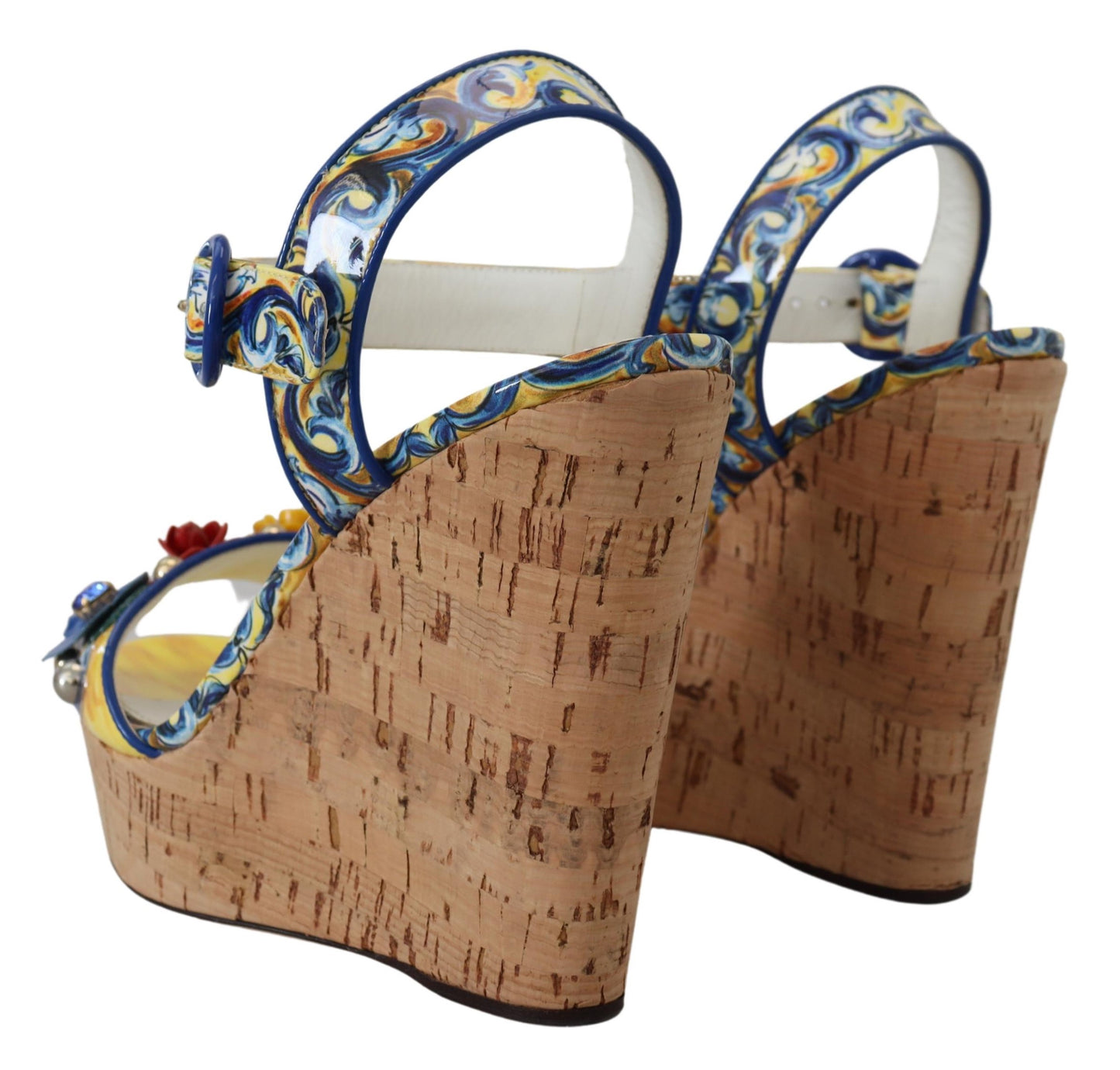 Dolce & Gabbana Majolica Print Ankle Strap Wedge Sandals