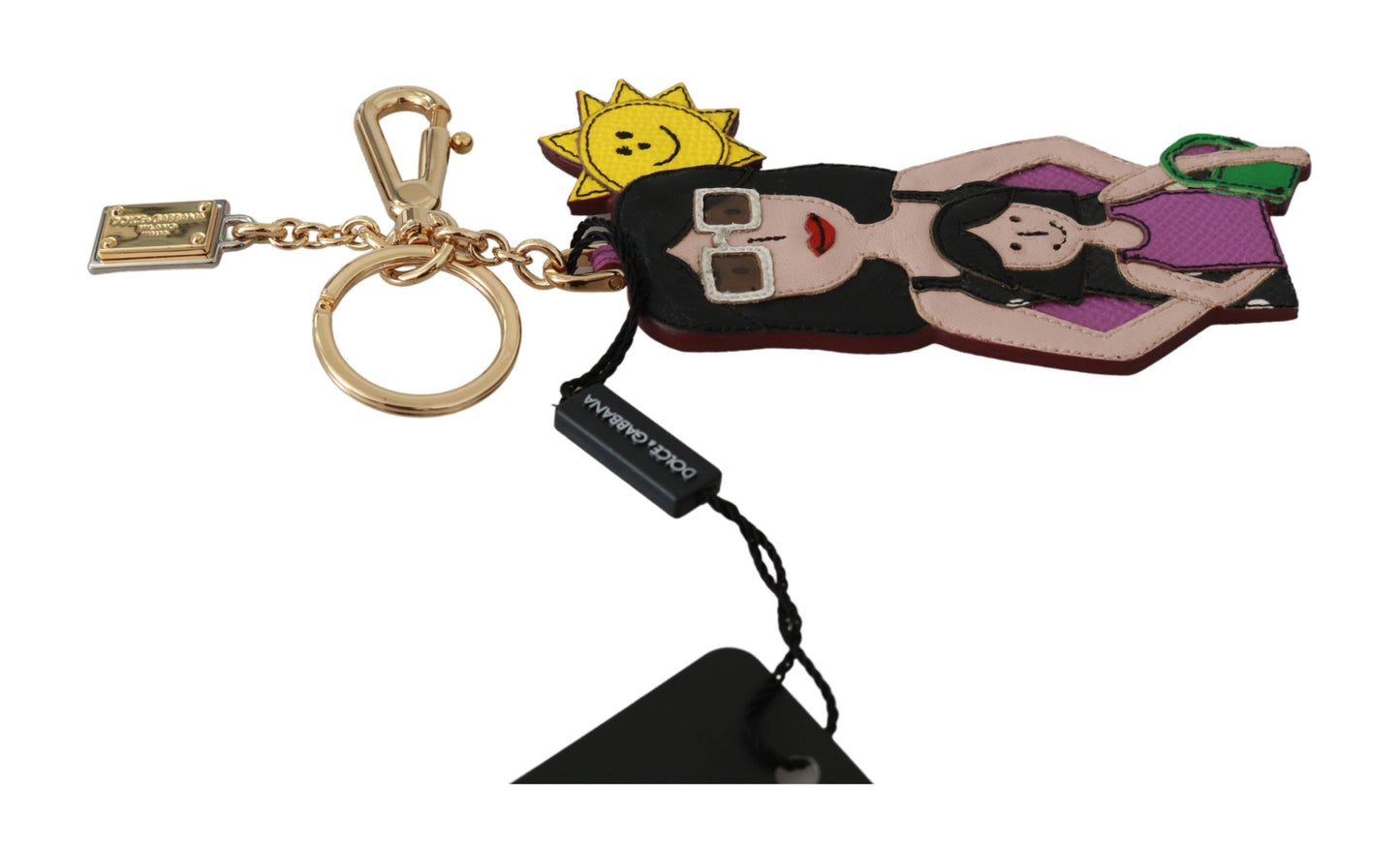 Dolce & Gabbana Elegant Gold-Tone Keyring with Leather Appliqué