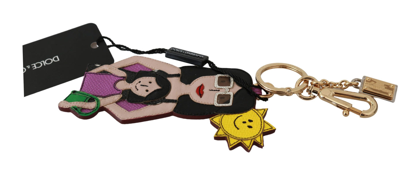 Dolce & Gabbana Elegant Gold-Tone Keyring with Leather Appliqué