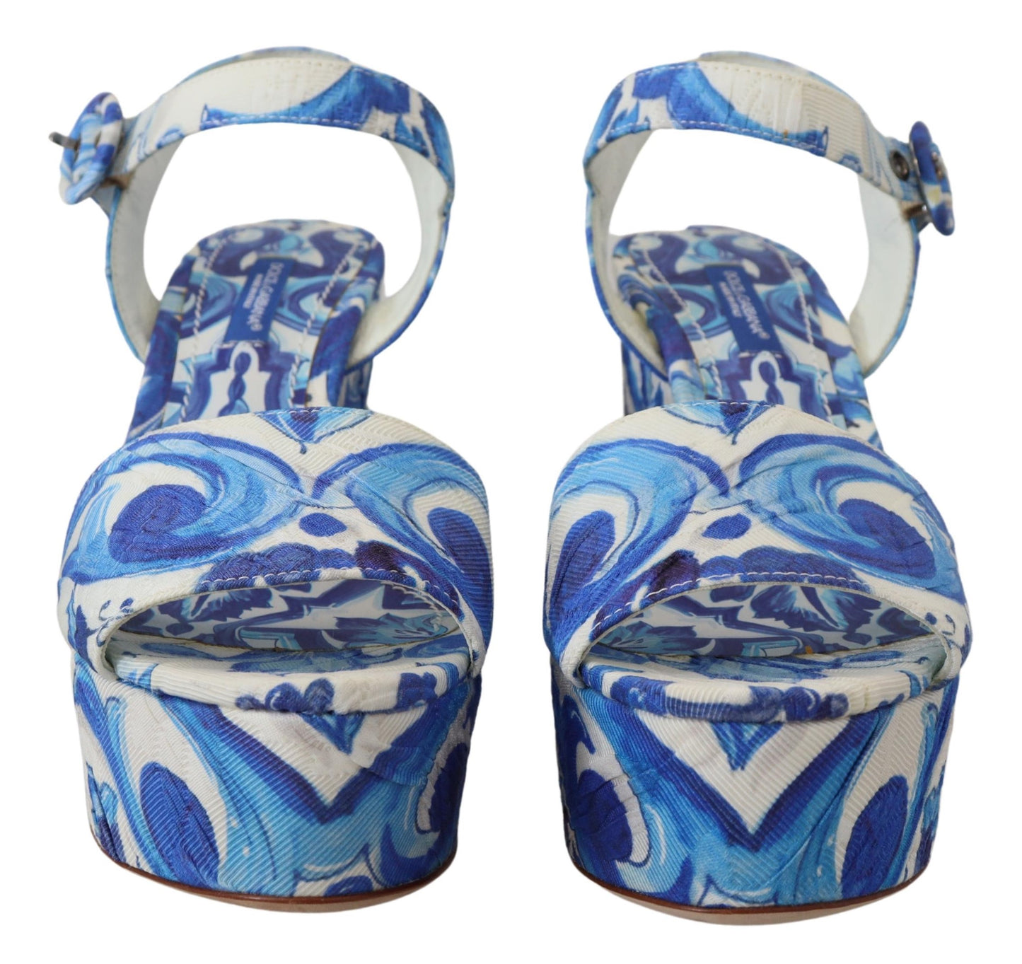 Dolce & Gabbana Majolica Print Cotton Wedge Sandals