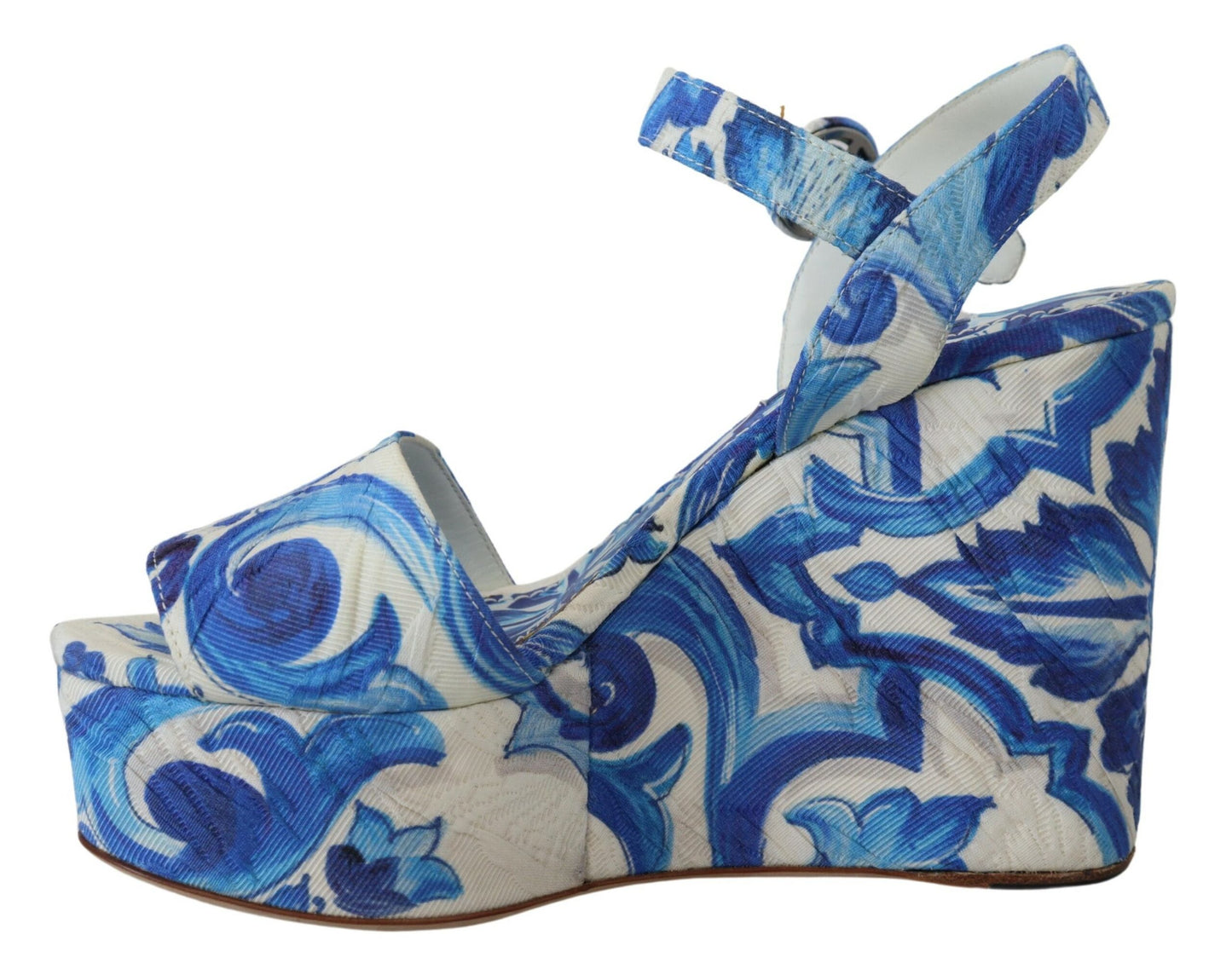 Dolce & Gabbana Majolica Print Cotton Wedge Sandals