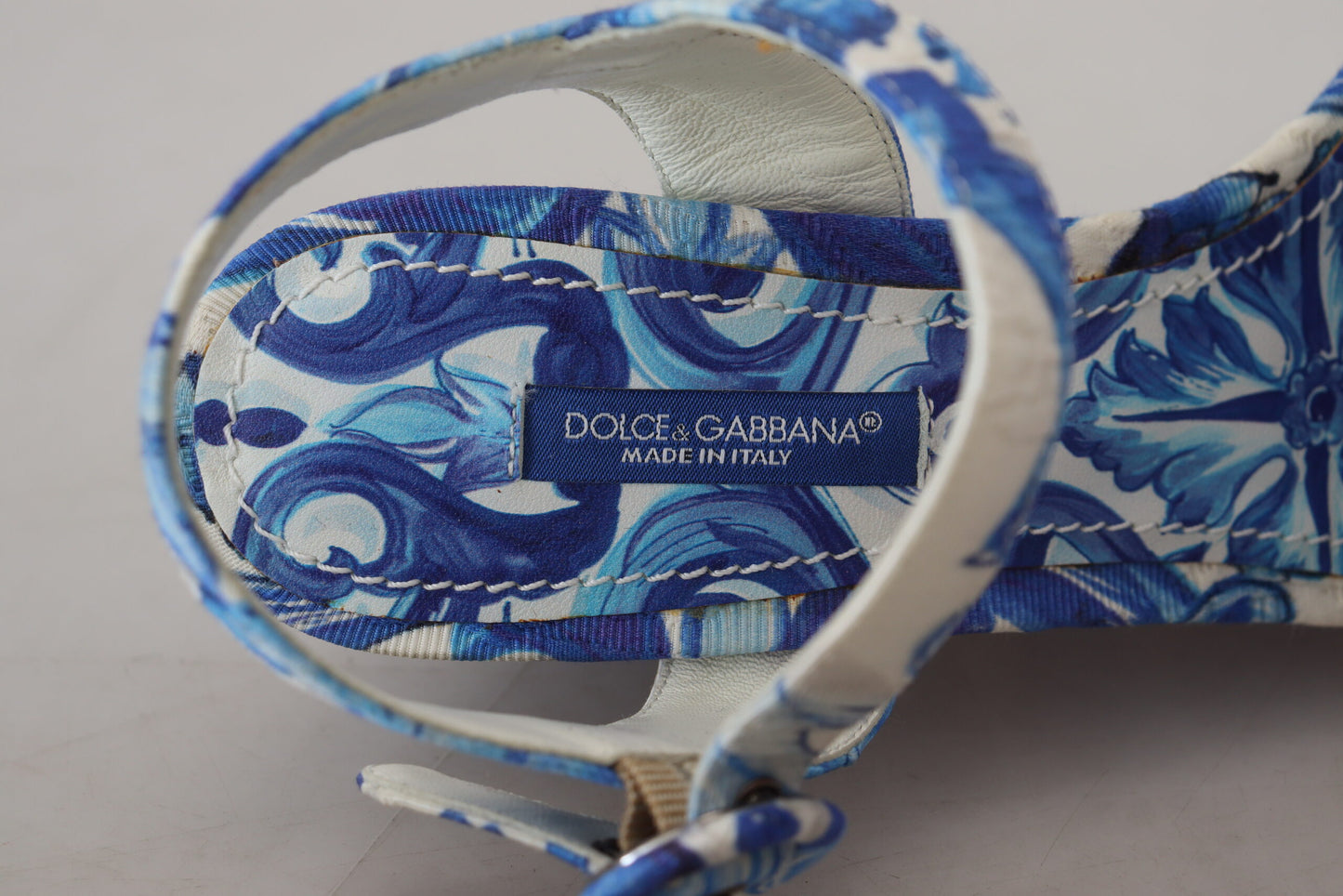 Dolce & Gabbana Majolica Print Cotton Wedge Sandals