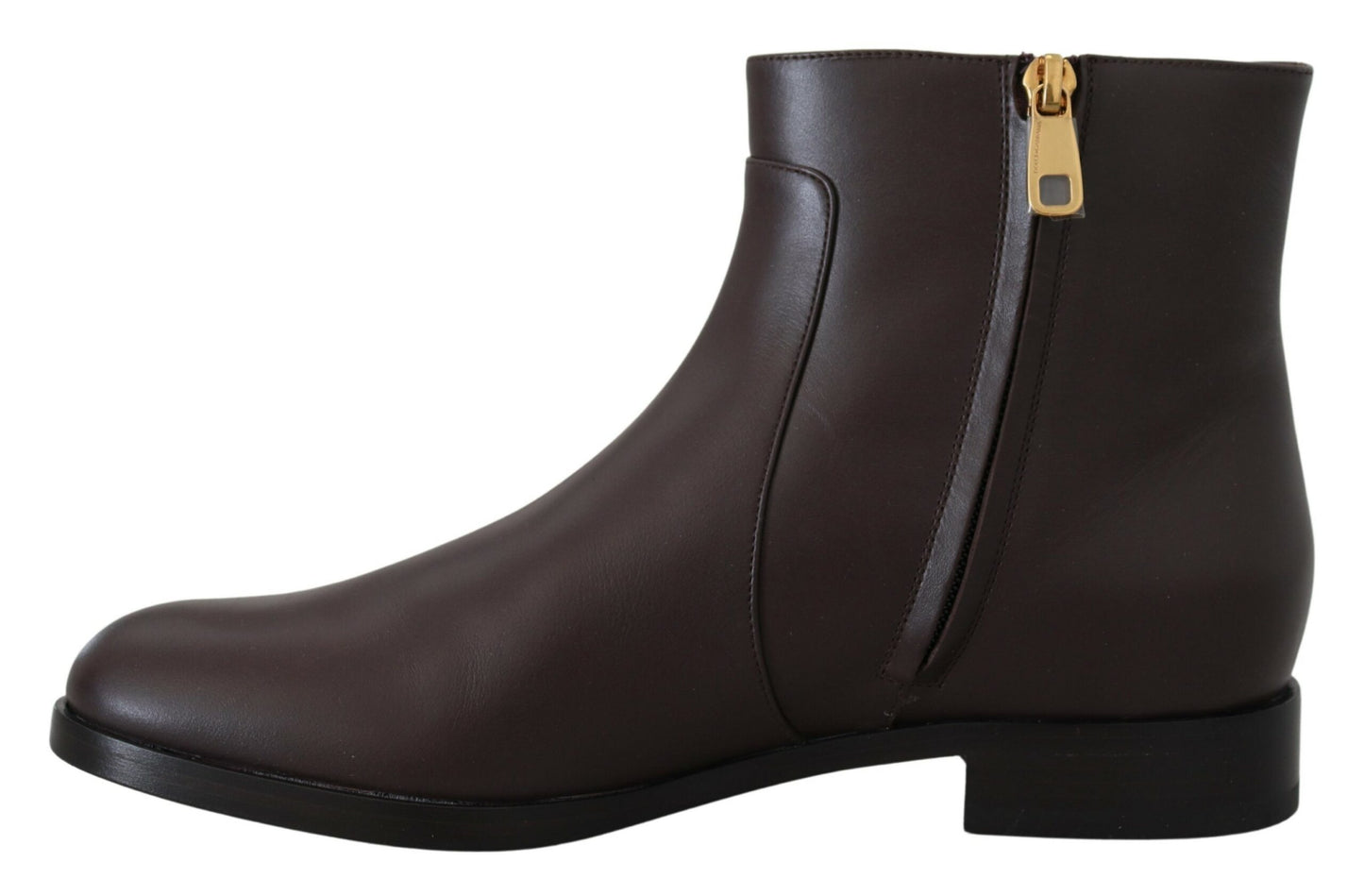 Dolce & Gabbana Elegant Brown Ankle Boots with Gold Pearl Detail