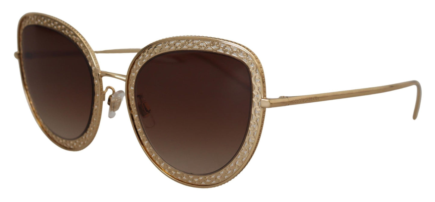 Dolce & Gabbana Elegant Lace-Patterned Gold Sunglasses