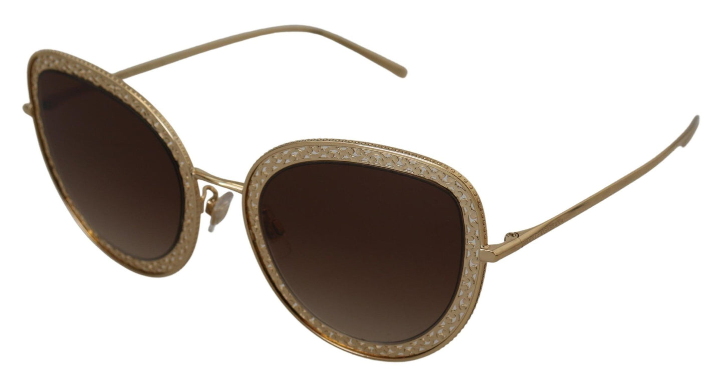 Dolce & Gabbana Elegant Lace-Patterned Gold Sunglasses