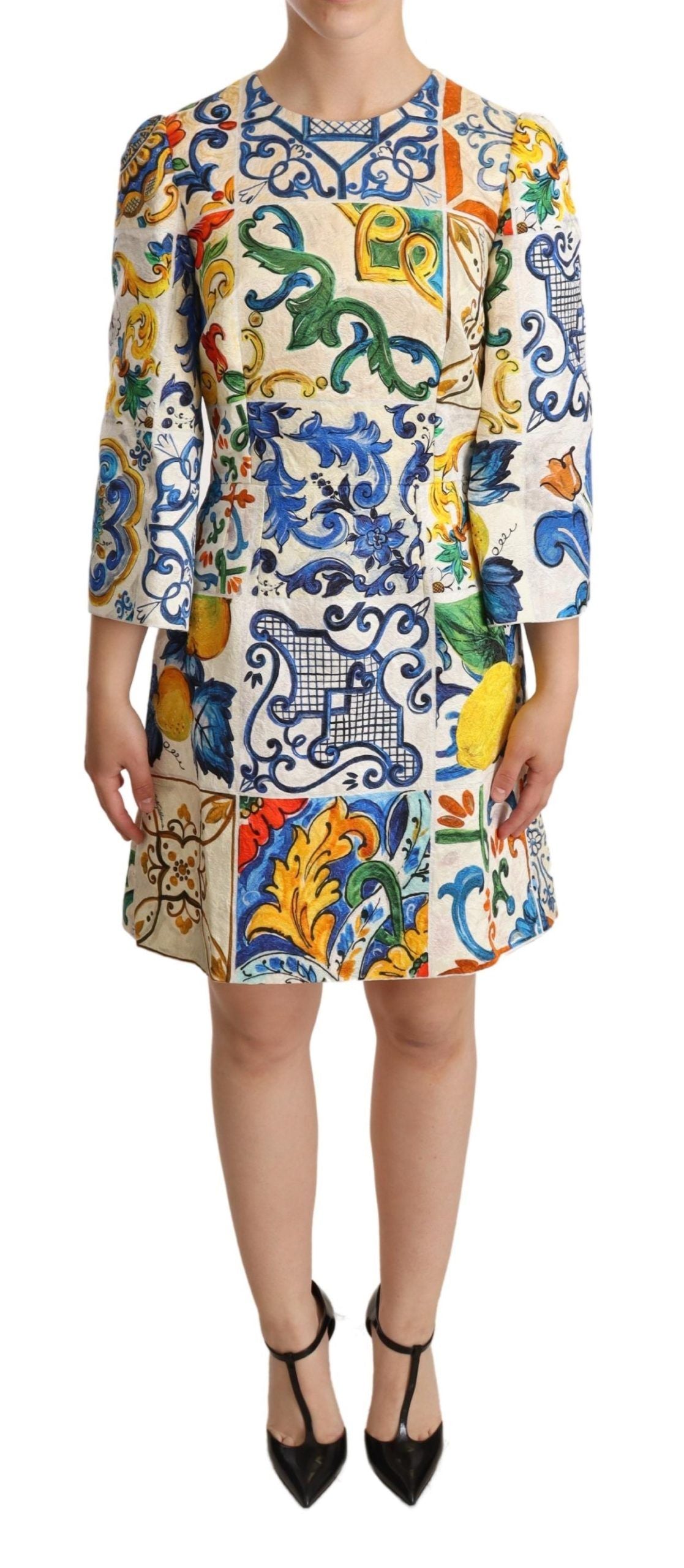 Dolce & Gabbana Elegant Multicolor Majolica Print Flared Dress