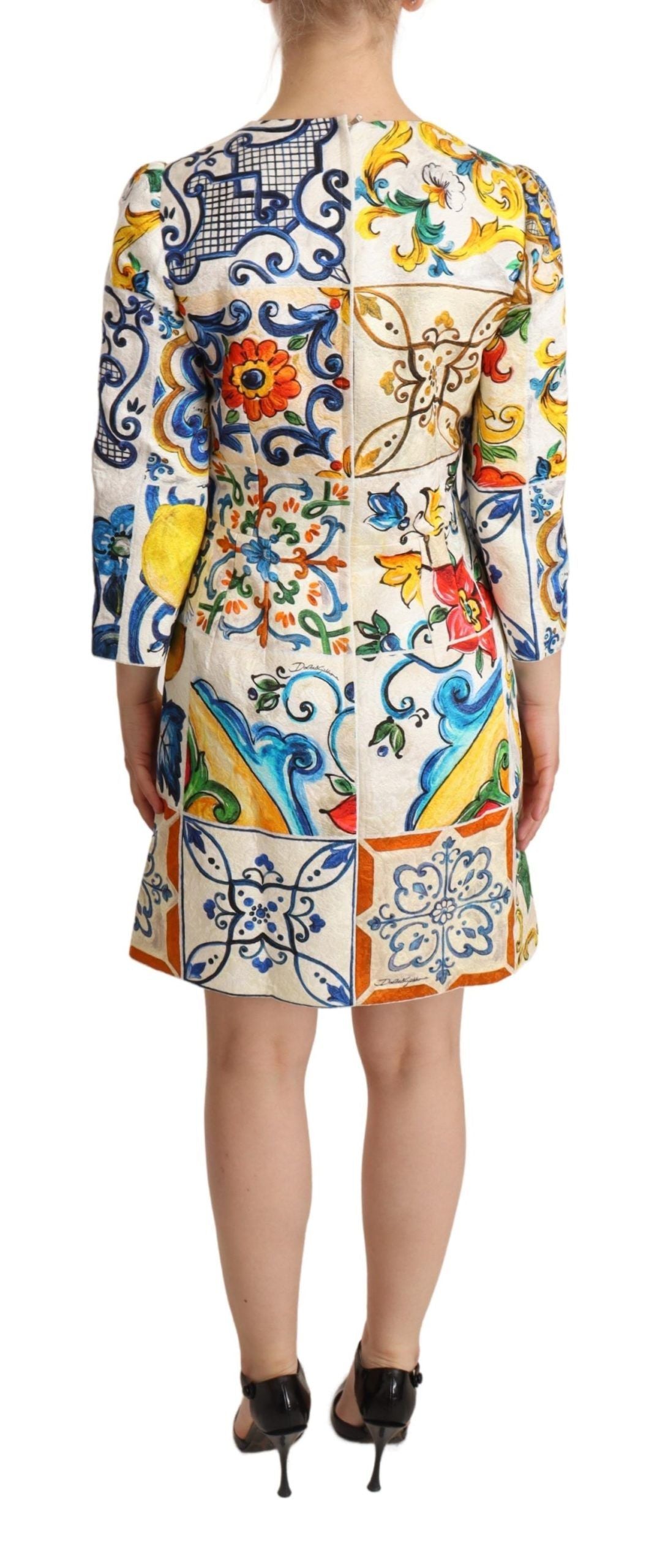 Dolce & Gabbana Elegant Multicolor Majolica Print Flared Dress