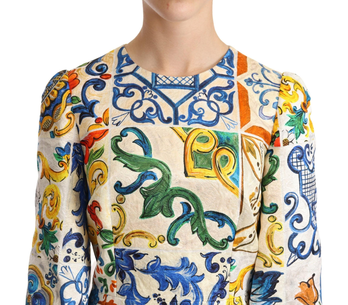 Dolce & Gabbana Elegant Multicolor Majolica Print Flared Dress