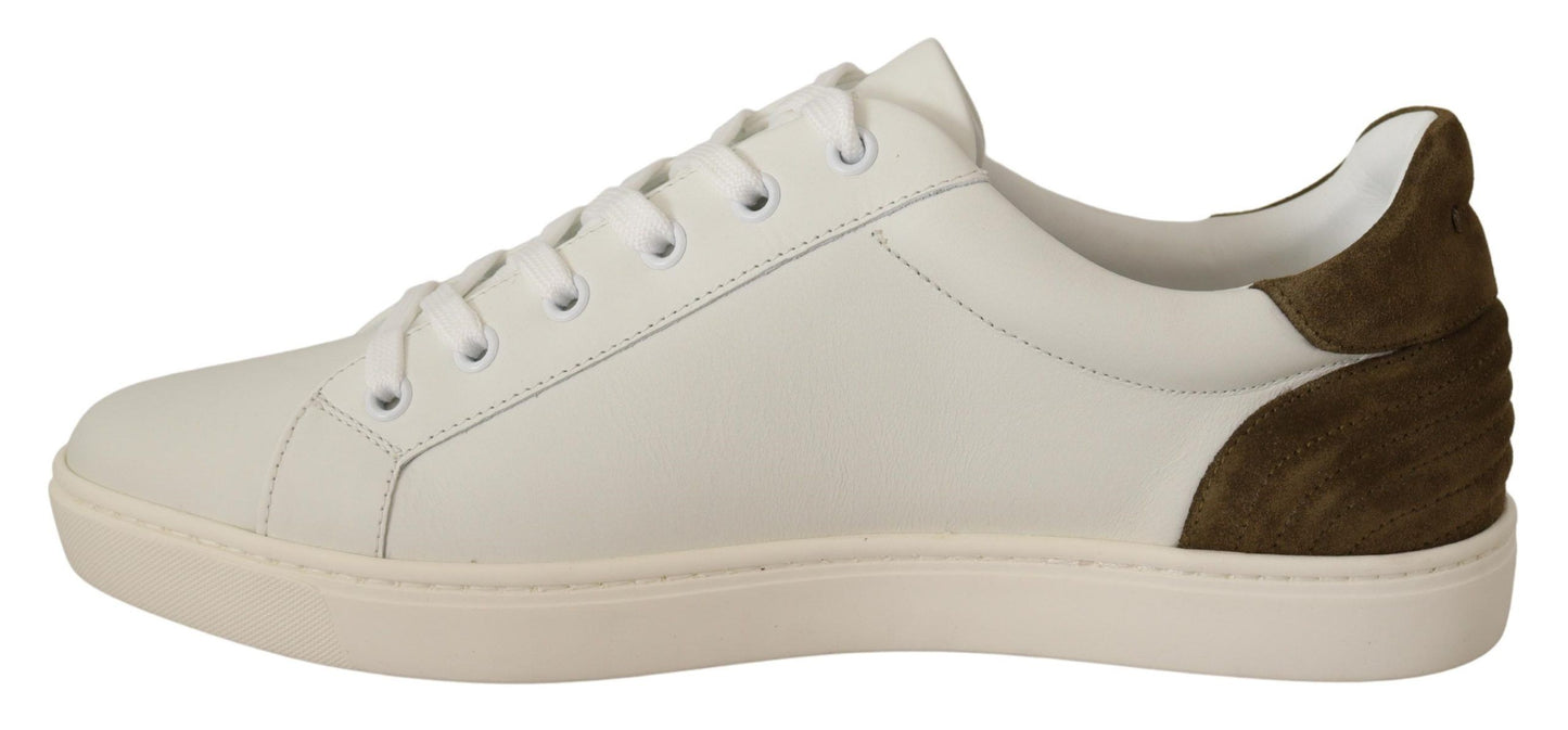 Dolce & Gabbana White Suede Leather Mens Low Tops Sneakers