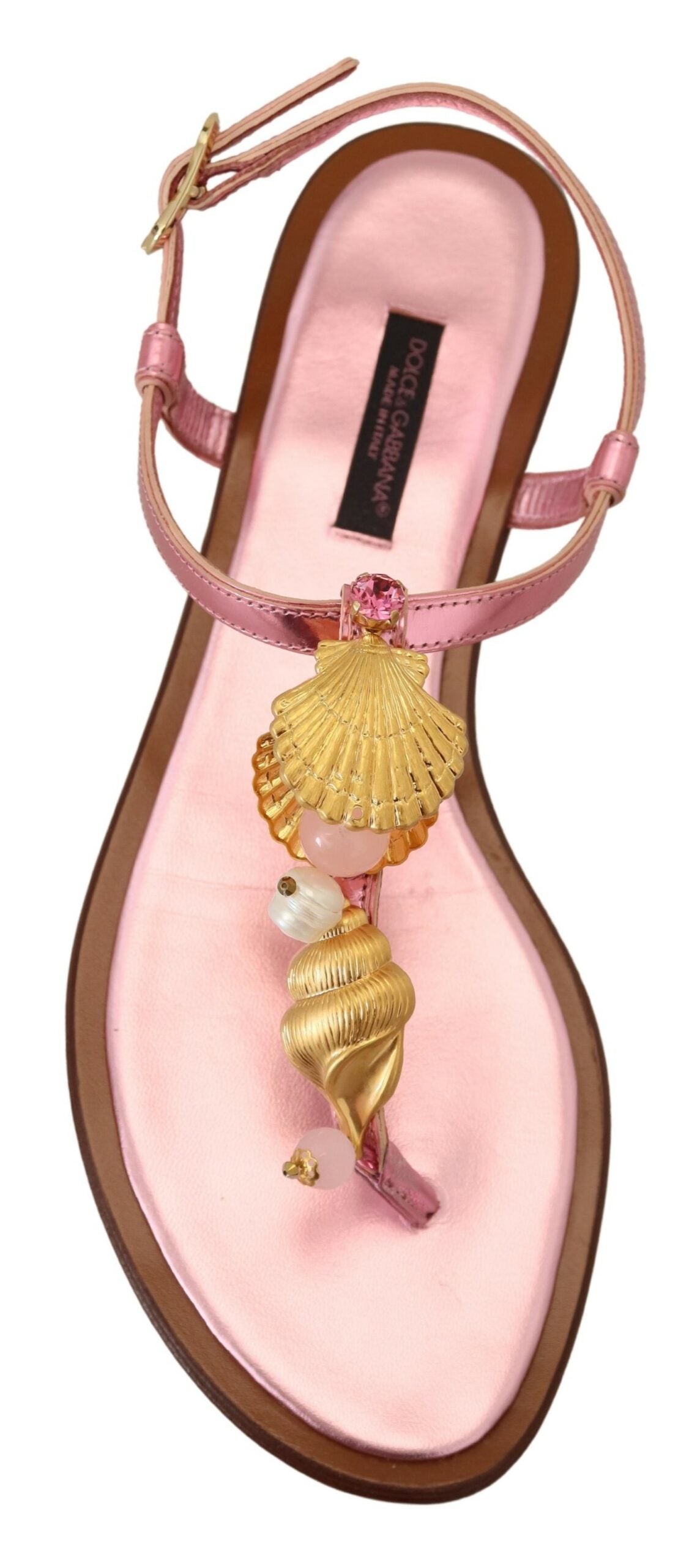 Dolce & Gabbana Chic Pink Leather Sandals with Exquisite Embellishment