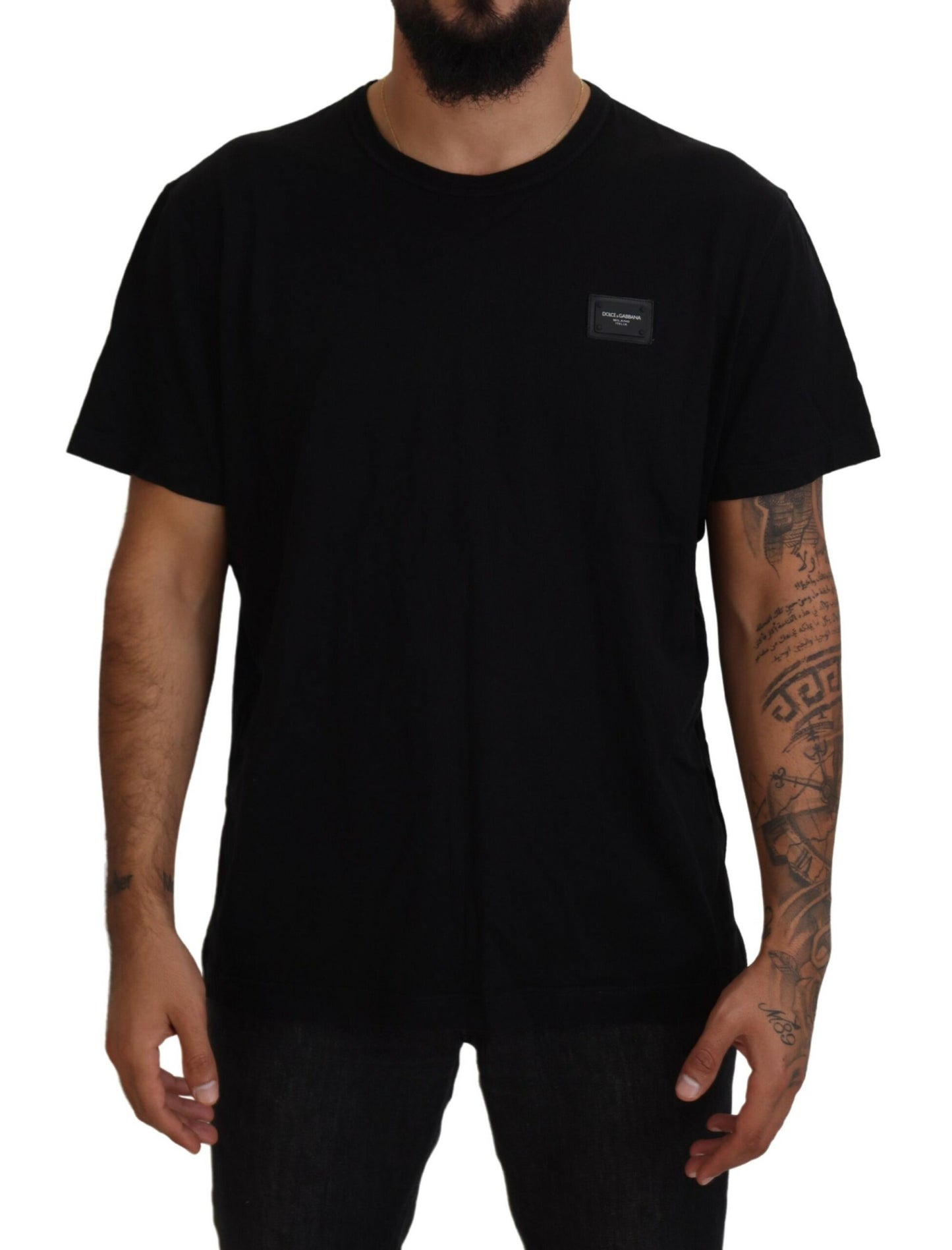 Dolce & Gabbana Elegant Crew Neck Logo Tee in Black