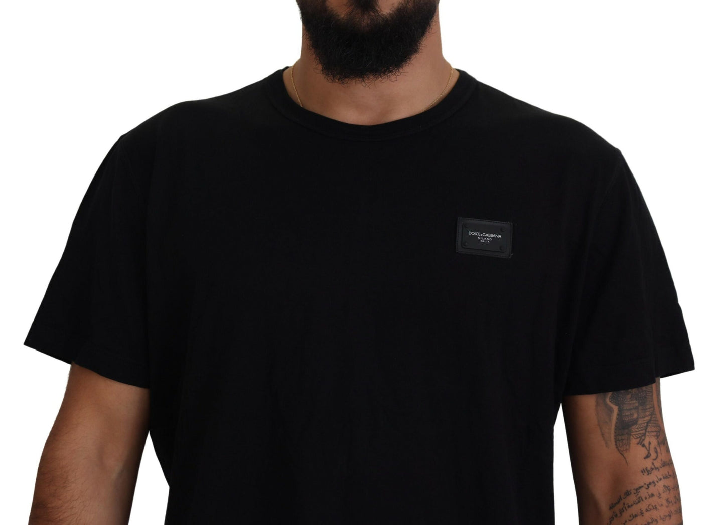 Dolce & Gabbana Elegant Crew Neck Logo Tee in Black