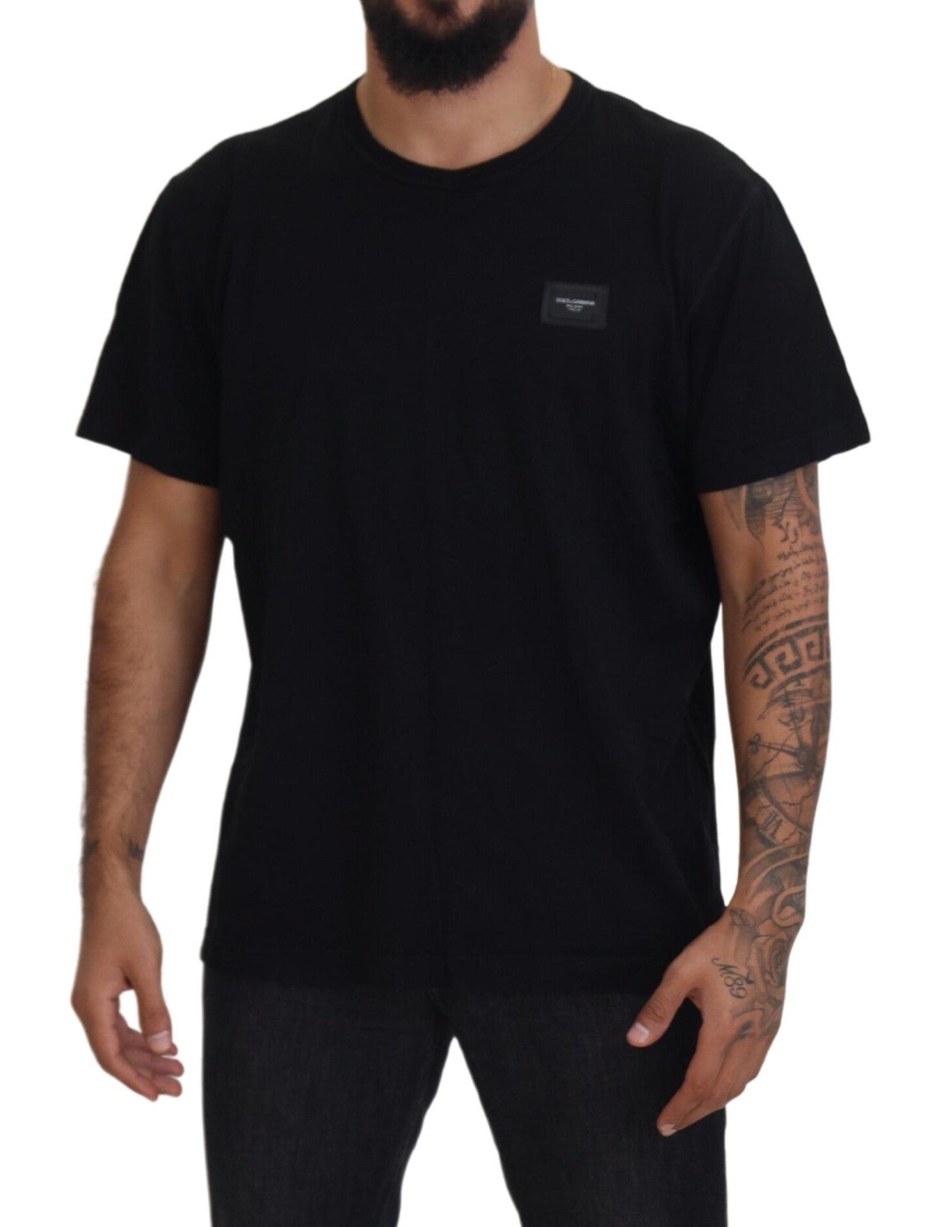 Dolce & Gabbana Elegant Crew Neck Logo Tee in Black