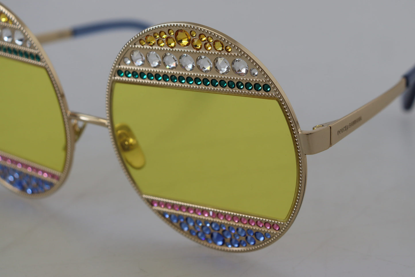 Dolce & Gabbana Crystal Embellished Gold Oval Sunglasses