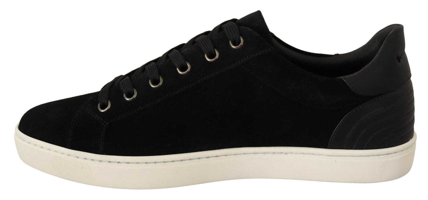 Dolce & Gabbana Black Suede Leather Mens Low Tops Sneakers