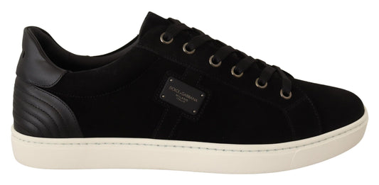 Dolce & Gabbana Black Suede Leather Mens Low Tops Sneakers