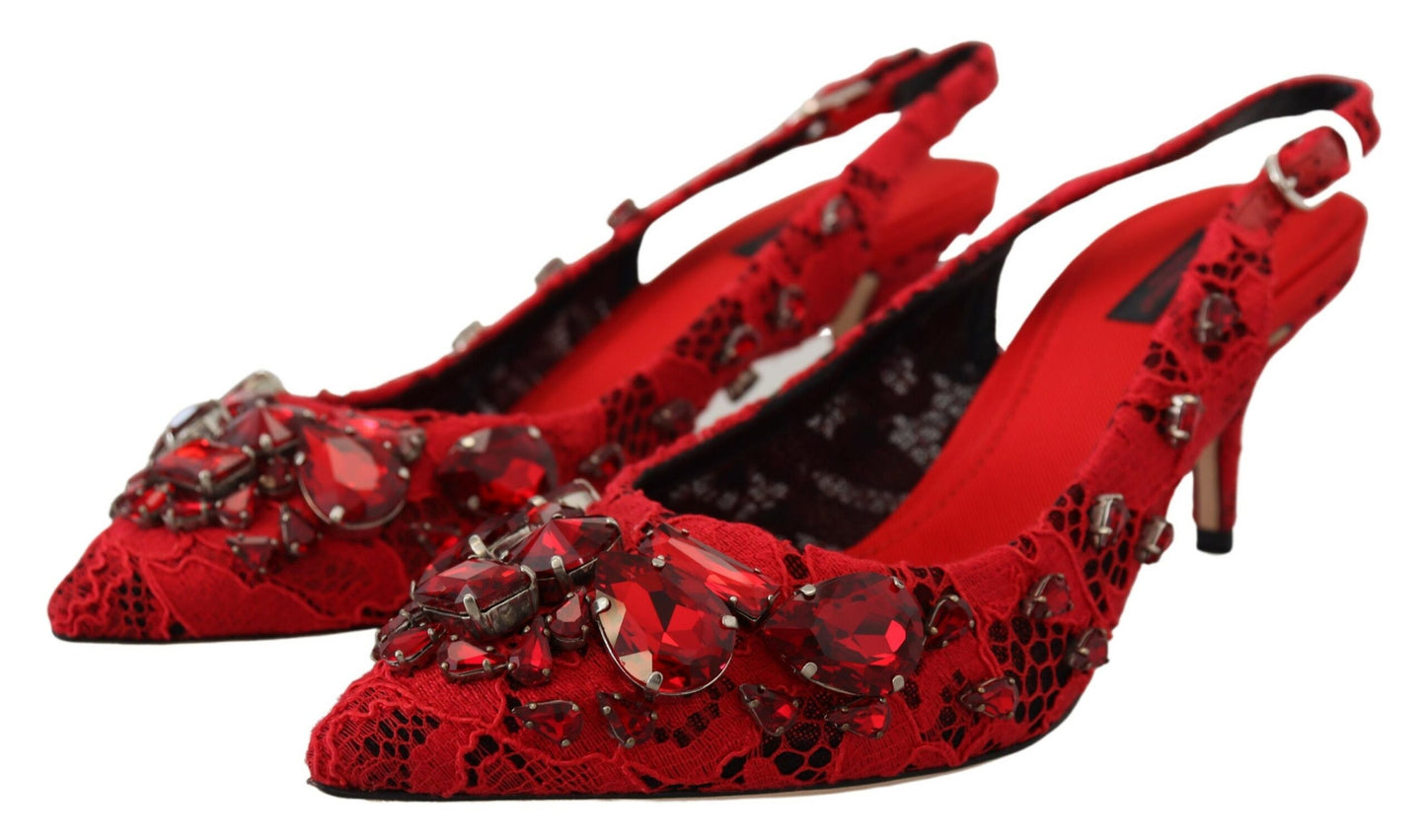 Dolce & Gabbana Ruby Red Crystal Slingback Heels