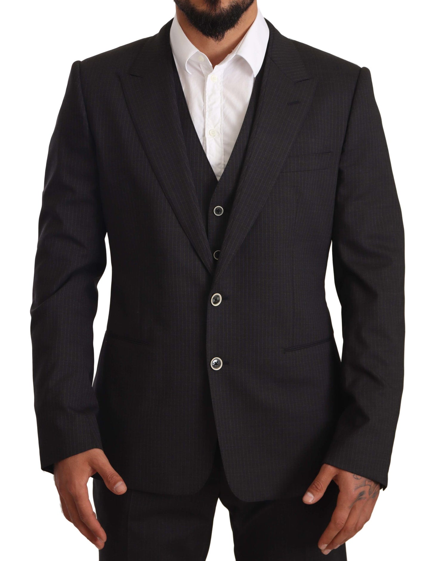 Dolce & Gabbana Elegant Gray Striped Three-Piece Wool Suit