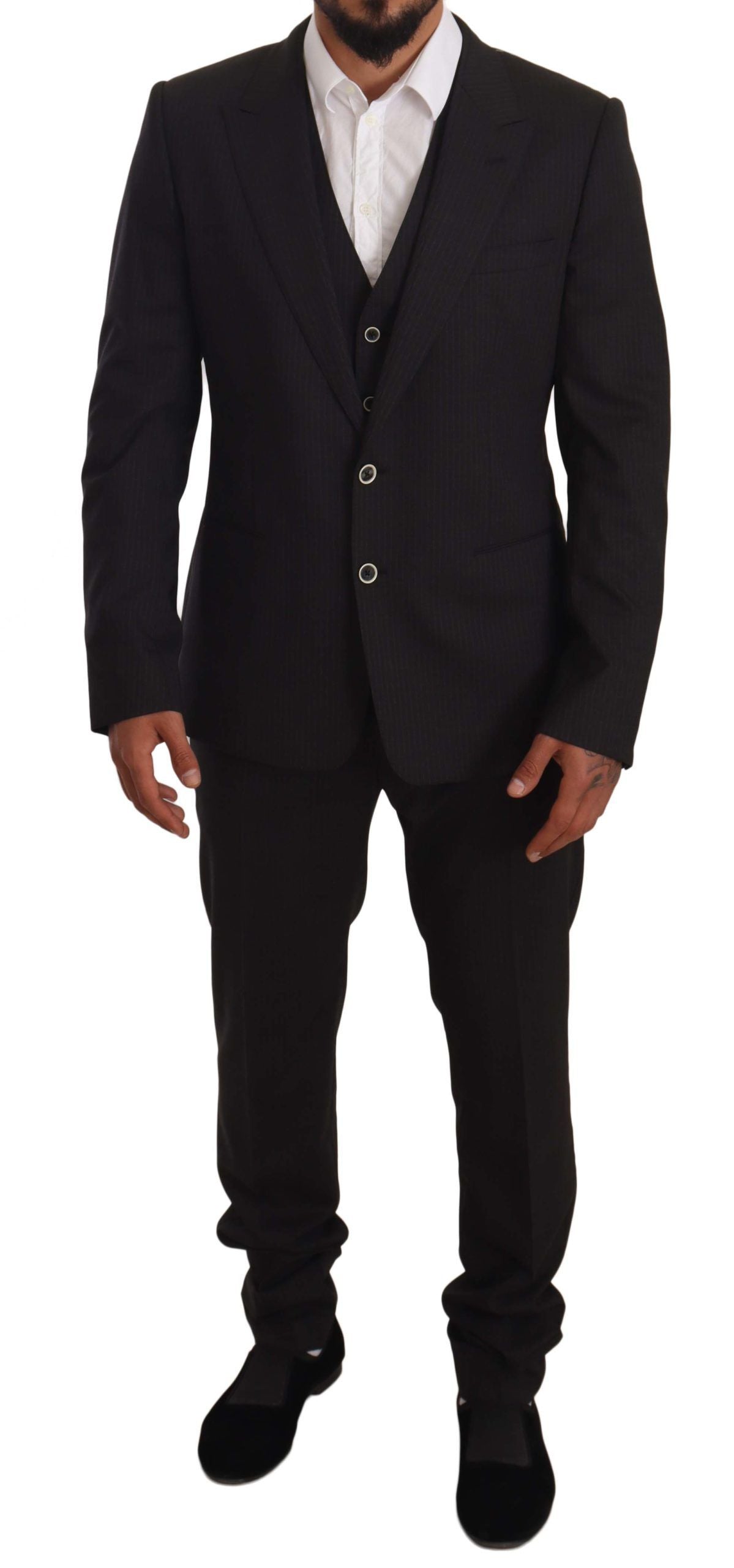 Dolce & Gabbana Elegant Gray Striped Three-Piece Wool Suit